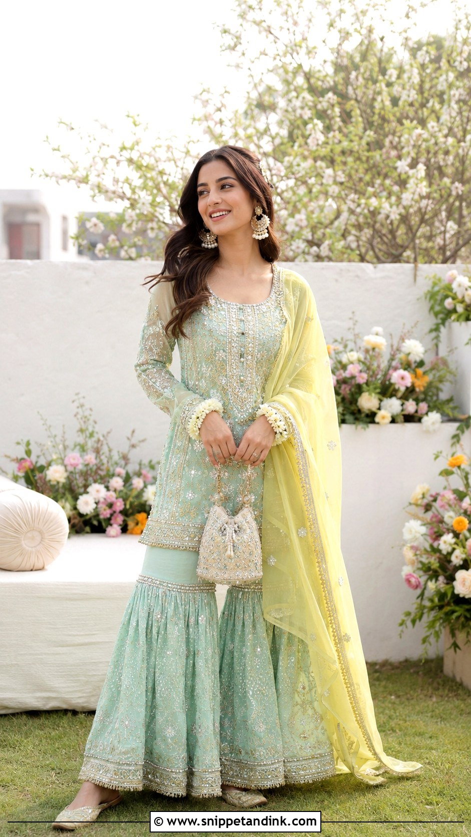 Pastel Mehndi Gharara Dress - Snippet and Ink - 20 Mehndi Event Dresses