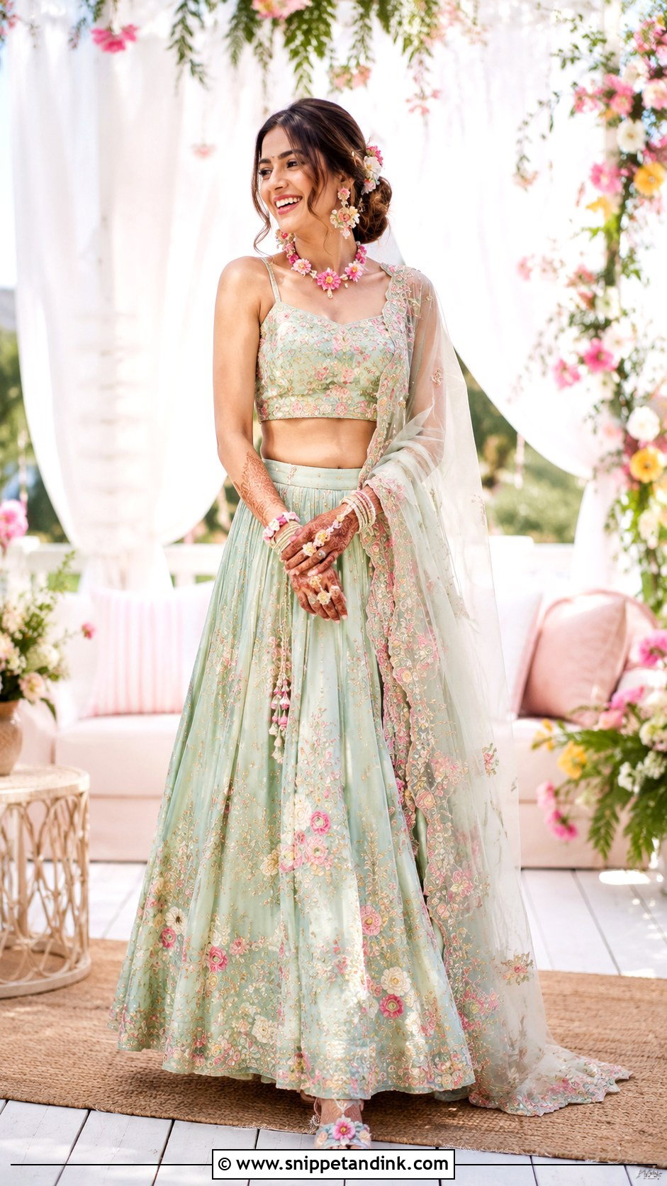 Pastel Mehndi Lehenga For Bride - Snippet and Ink - 25 Mehndi Dress Ideas for Bride