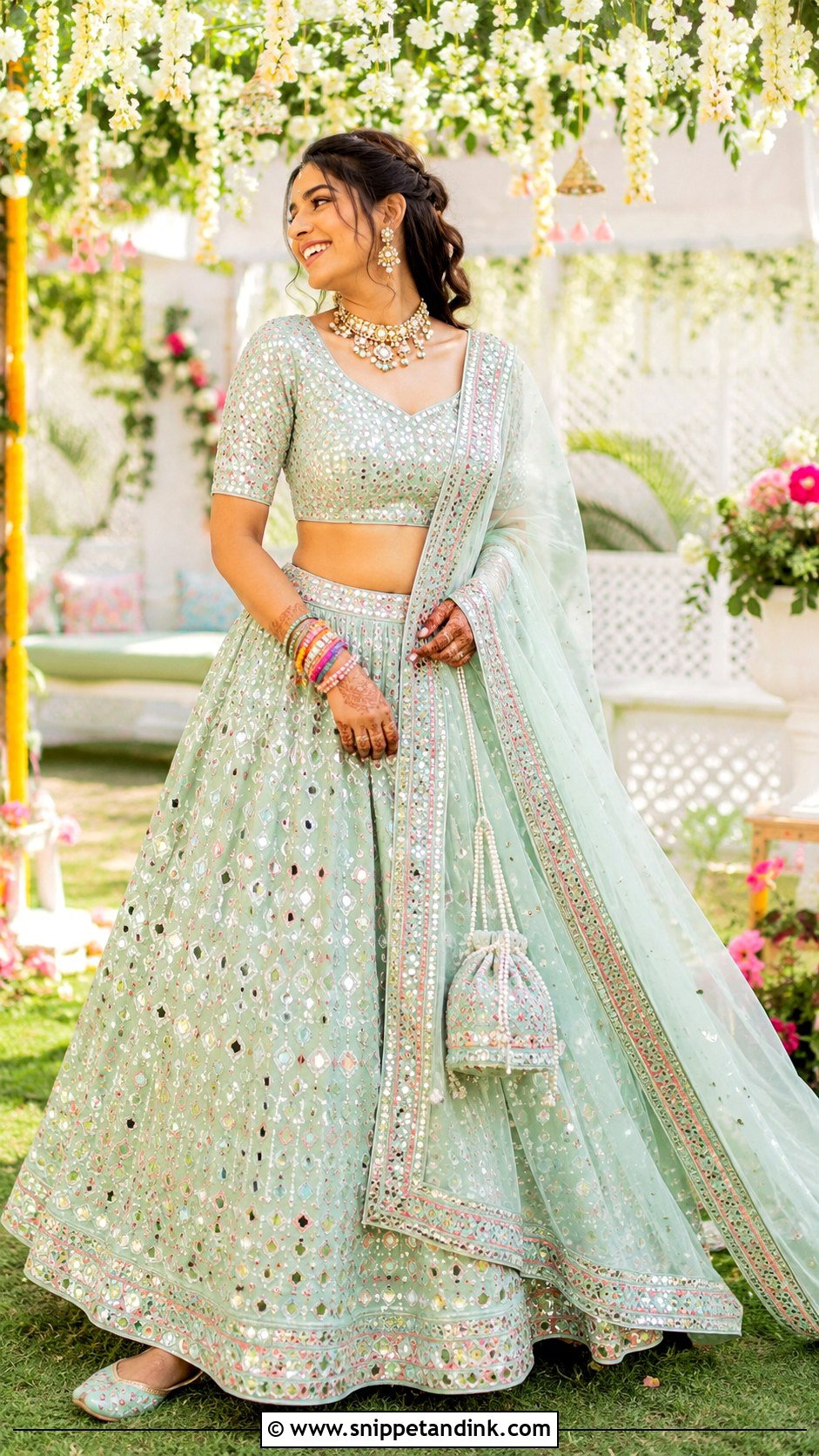 Pastel Mirror Work Bridal Lehenga - Snippet and Ink - 20 Indian Style Dulhan Dress Ideas