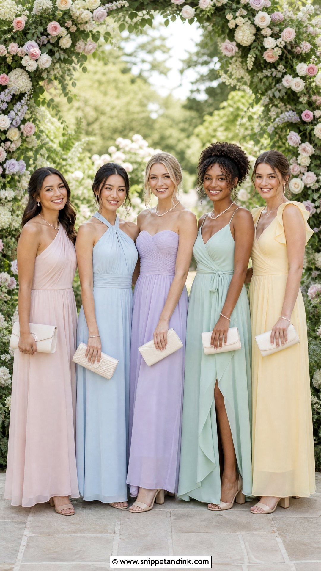 Pastel Mix And Match Wedding Party Dresses - Snippet and Ink - 20 Wedding Party Outfit Ideas