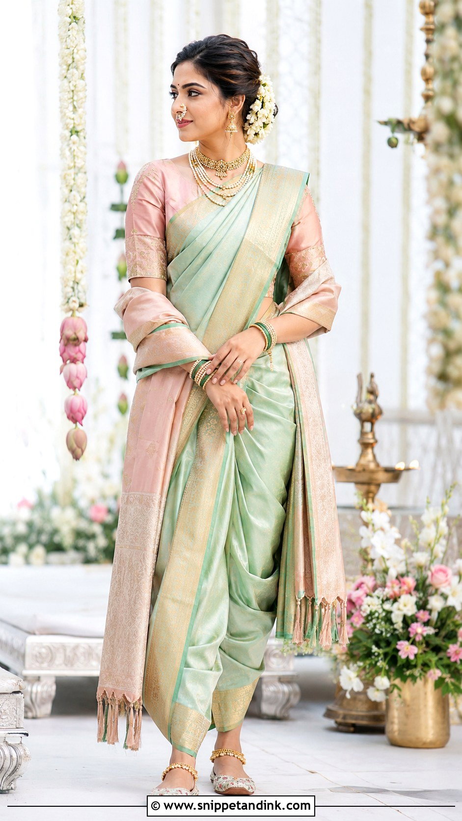 Pastel Navvari Bridal Look - Snippet and Ink - 30 Navvari Bridal Look Ideas