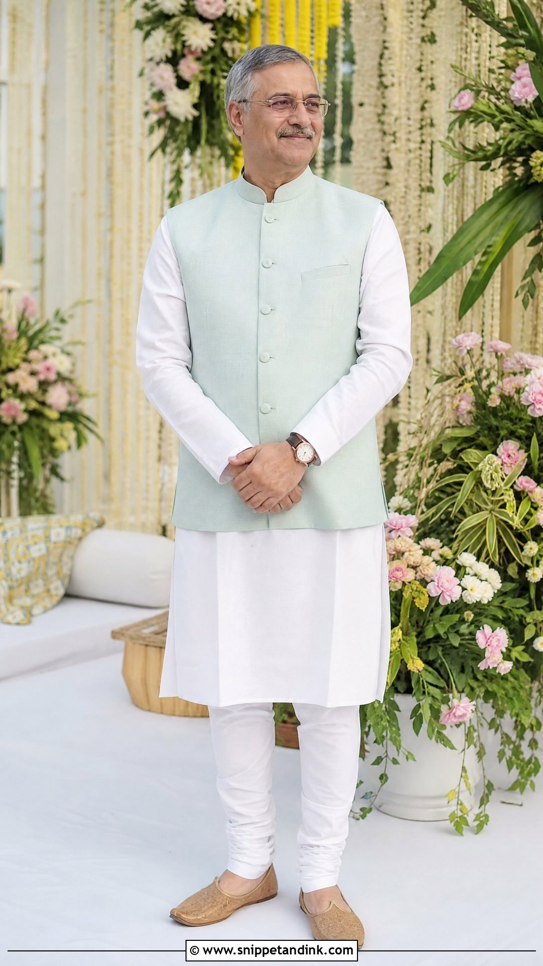 Pastel Nehru Jacket For Bride Father - Snippet and Ink - 25 Indian Bride Father Outfit Ideas