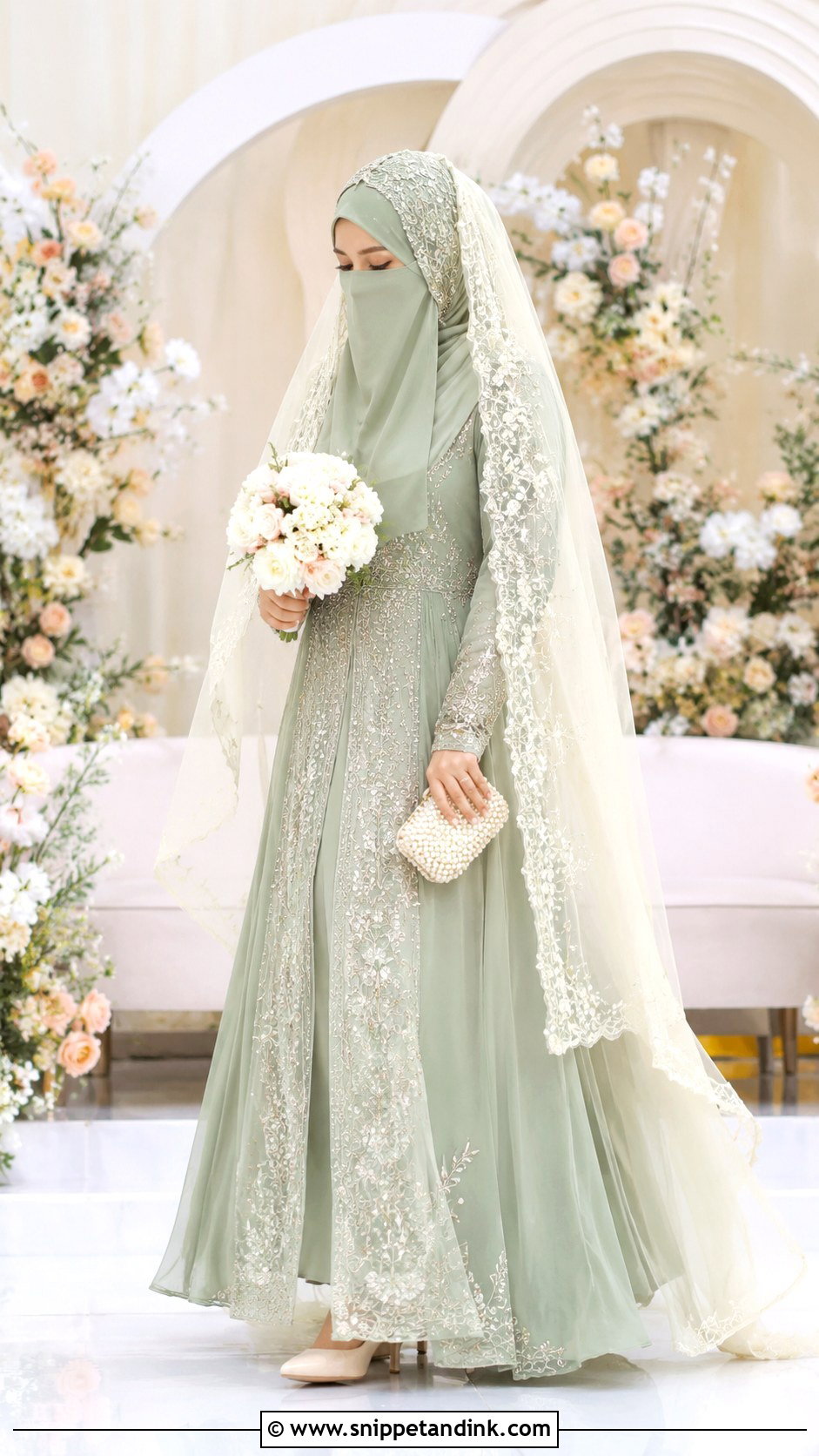 Pastel Niqab Bride Outfit - Snippet and Ink - 30 Niqab Bride Ideas