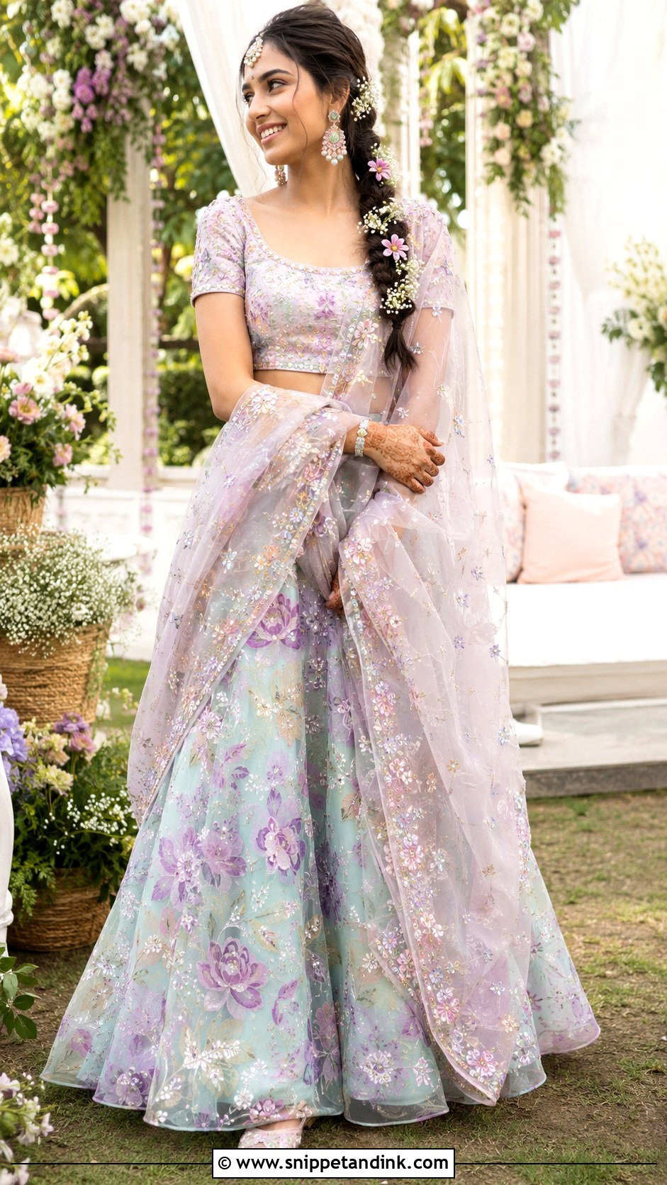 Pastel Organza Lehenga Mehndi Dress - Snippet and Ink - 20 Mehndi Dress for Bridal Ideas