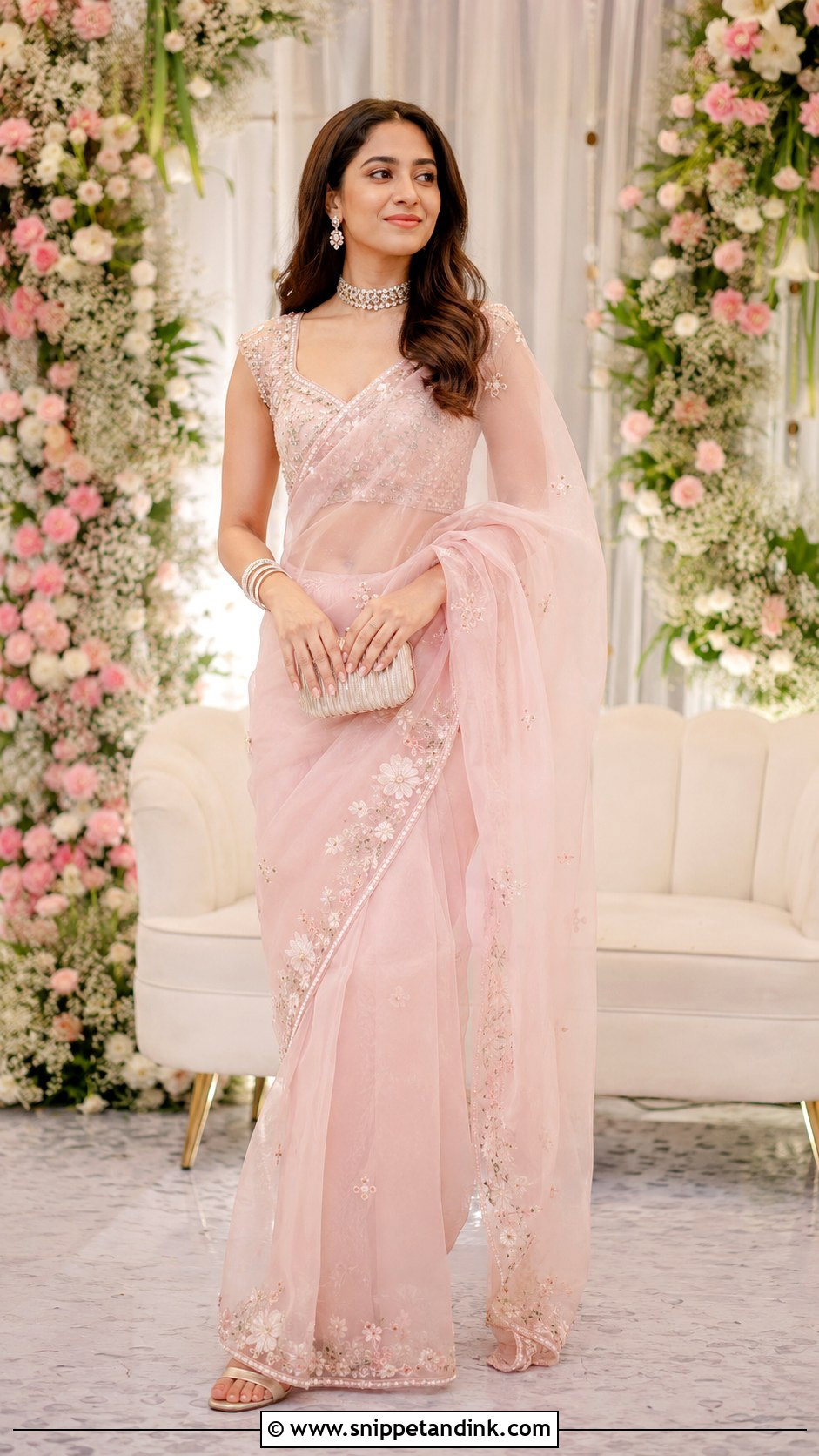 Pastel Organza Mangalorean Engagement Bride - Snippet and Ink - 20 Mangalorean Bride Ideas