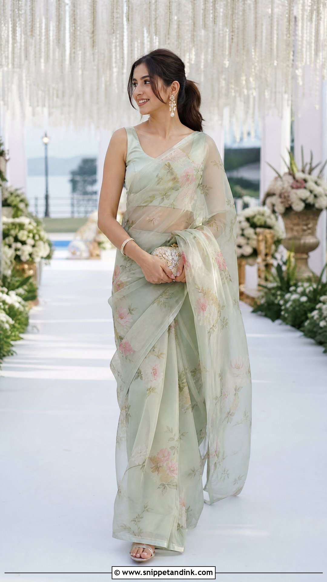 Pastel Organza Saree Wedding Look - Snippet and Ink - 20 Simple Indian Wedding Look Ideas