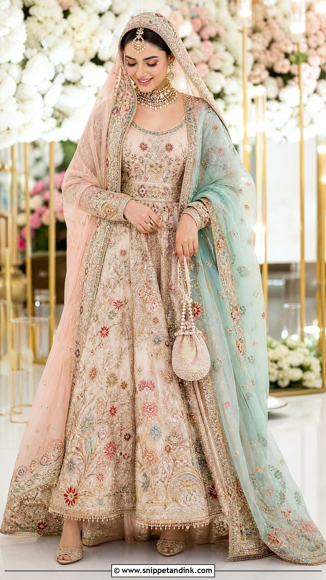 Pastel Pakistani Bridal Gown With Double Dupatta - Snippet and Ink - 20 Pakistani Bridal Gown Ideas
