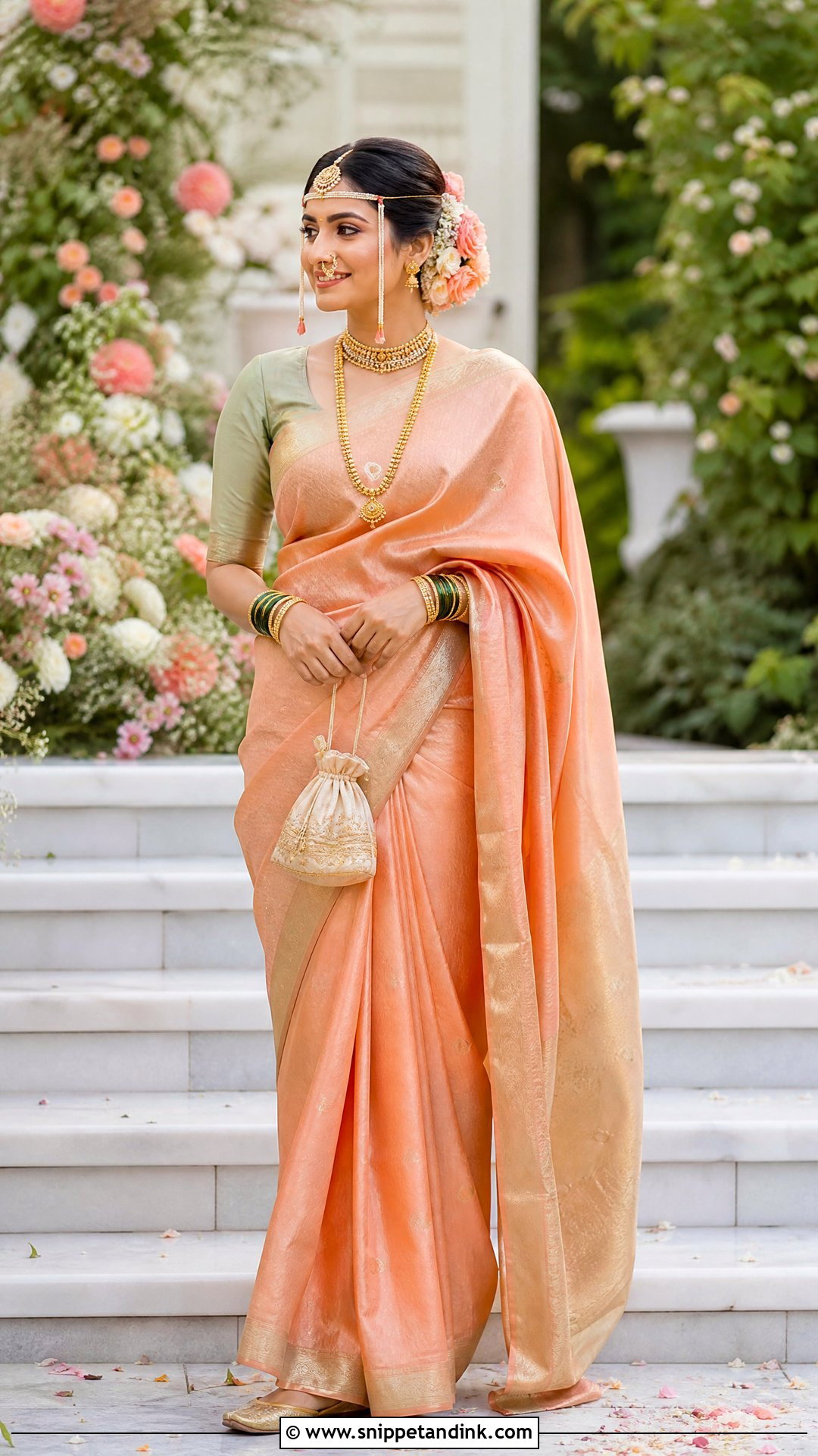 Pastel Peach Marathi Bride Look - Snippet and Ink - 20 Simple Marathi Bride Look Ideas