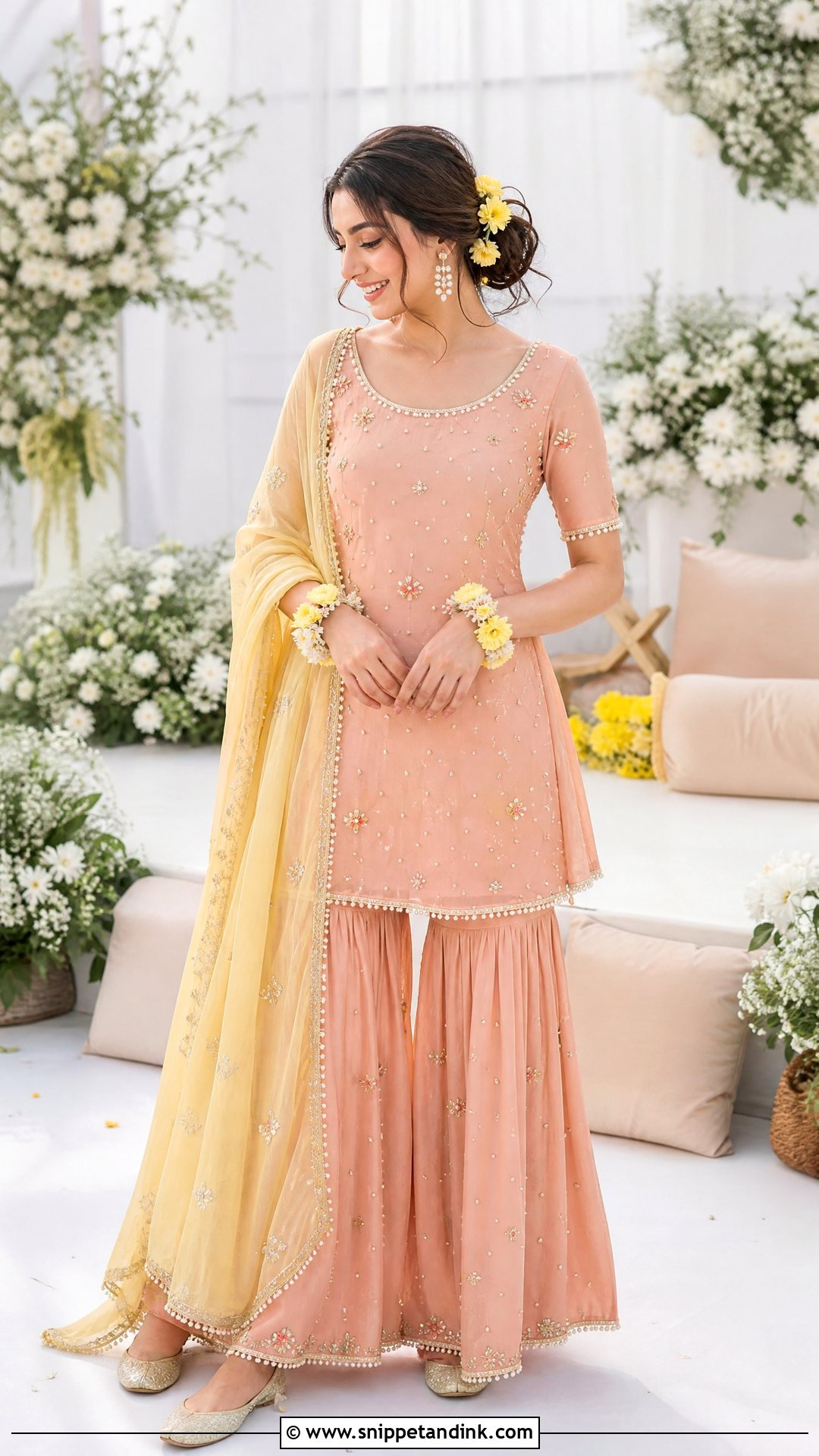 Pastel Peach Sharara for Haldi - Snippet and Ink - 20 Sharara for Haldi Ideas