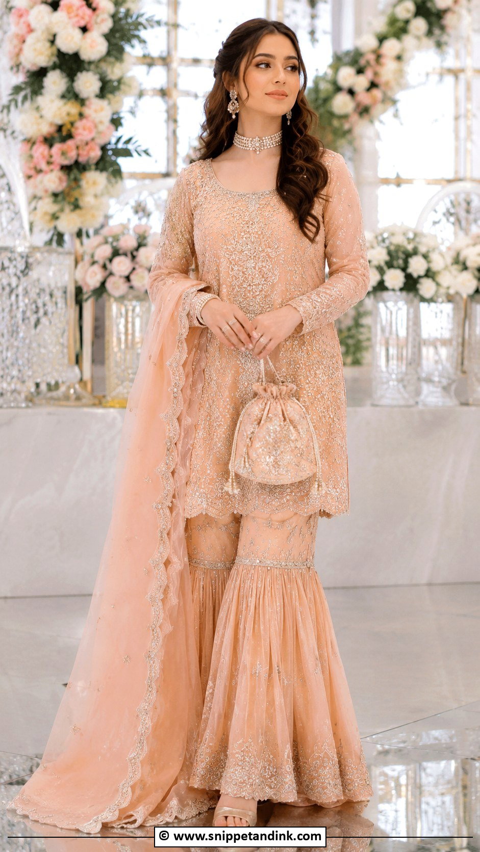 Pastel Peach Valima Bridal Gharara - Snippet and Ink - 30 Valima Bridal Dress Pakistan Ideas