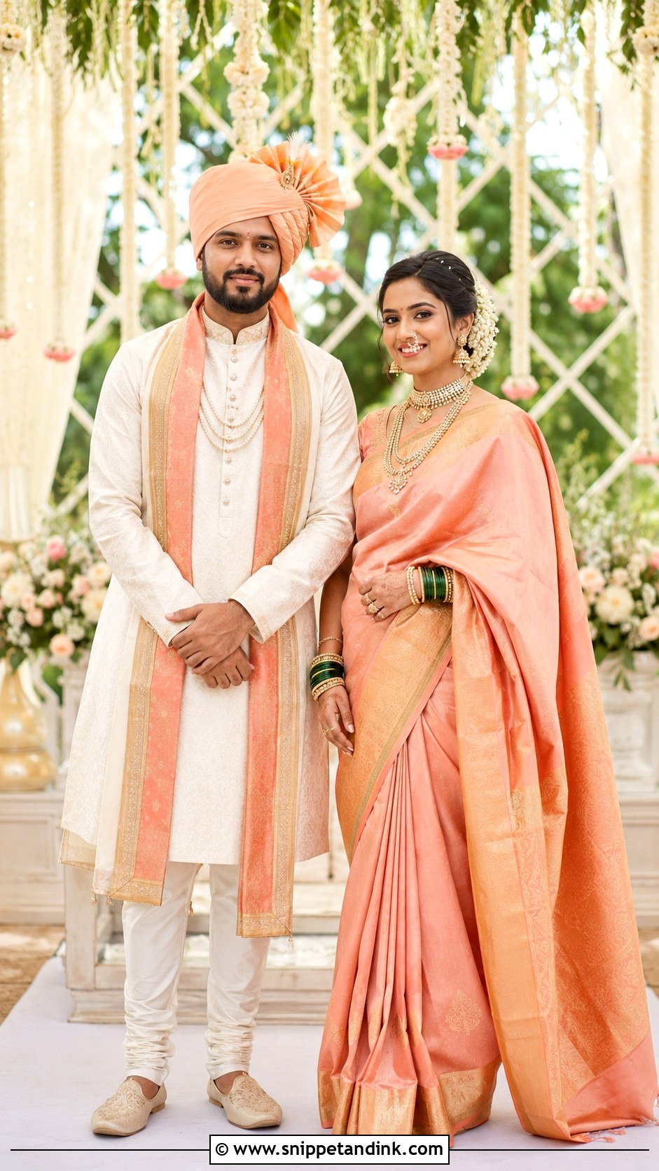 Pastel Peshwai Wedding Couple Look - Snippet and Ink - 25 Peshwai Look for Wedding Couple Ideas