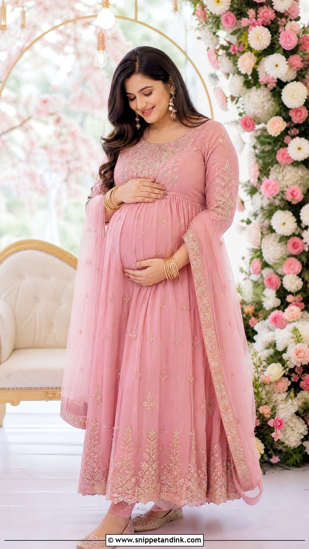 Pastel Pink Anarkali Godbharai Look - Snippet and Ink - 25 Godbharai Look Ideas