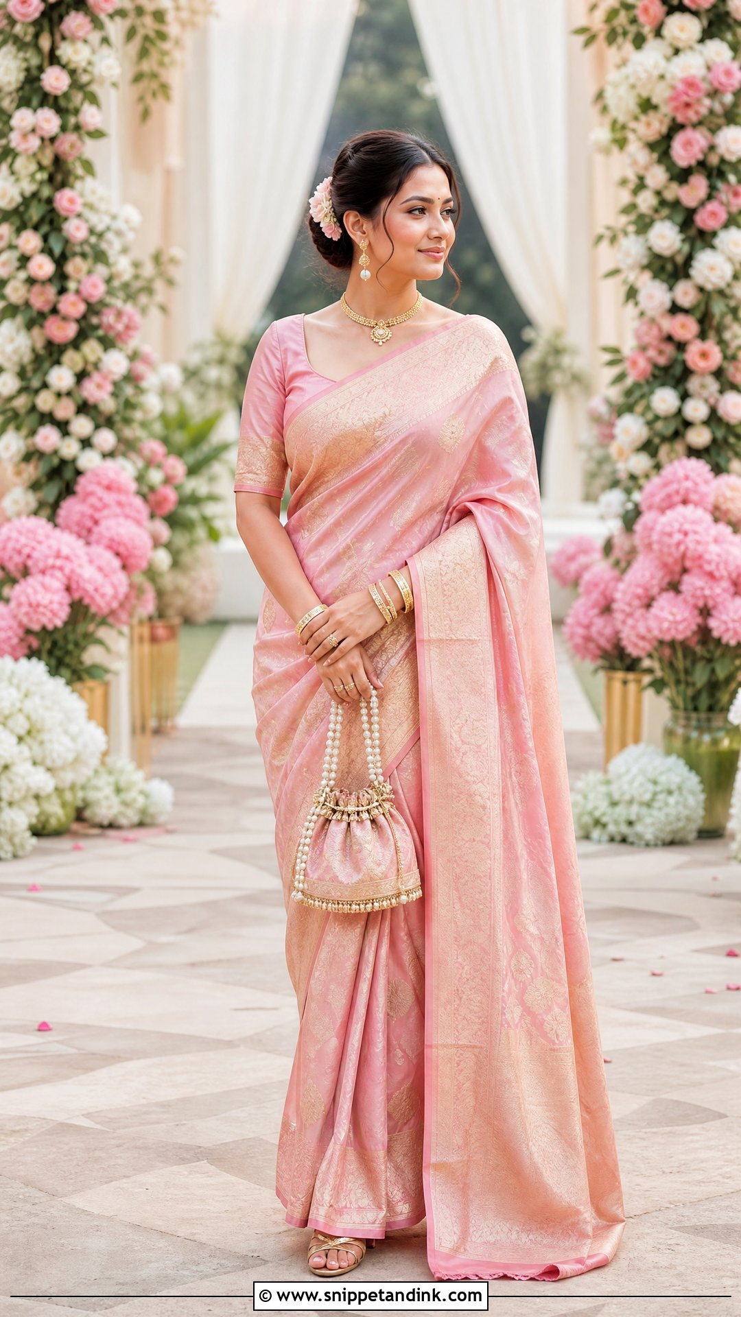 Pastel Pink Banarasi Bengali Bride Look - Snippet and Ink - 20 Simple Bengali Bride Ideas
