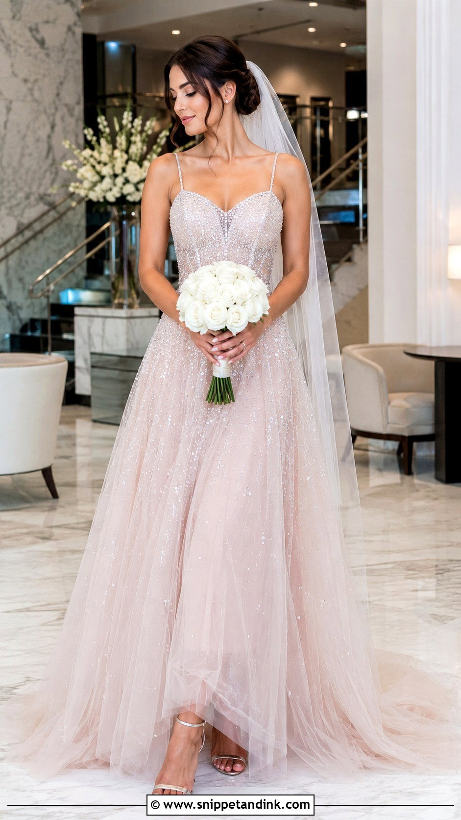 Pastel Pink Beaded Wedding Dress - Snippet and Ink - 20 Pastel Pink Wedding Dress Ideas