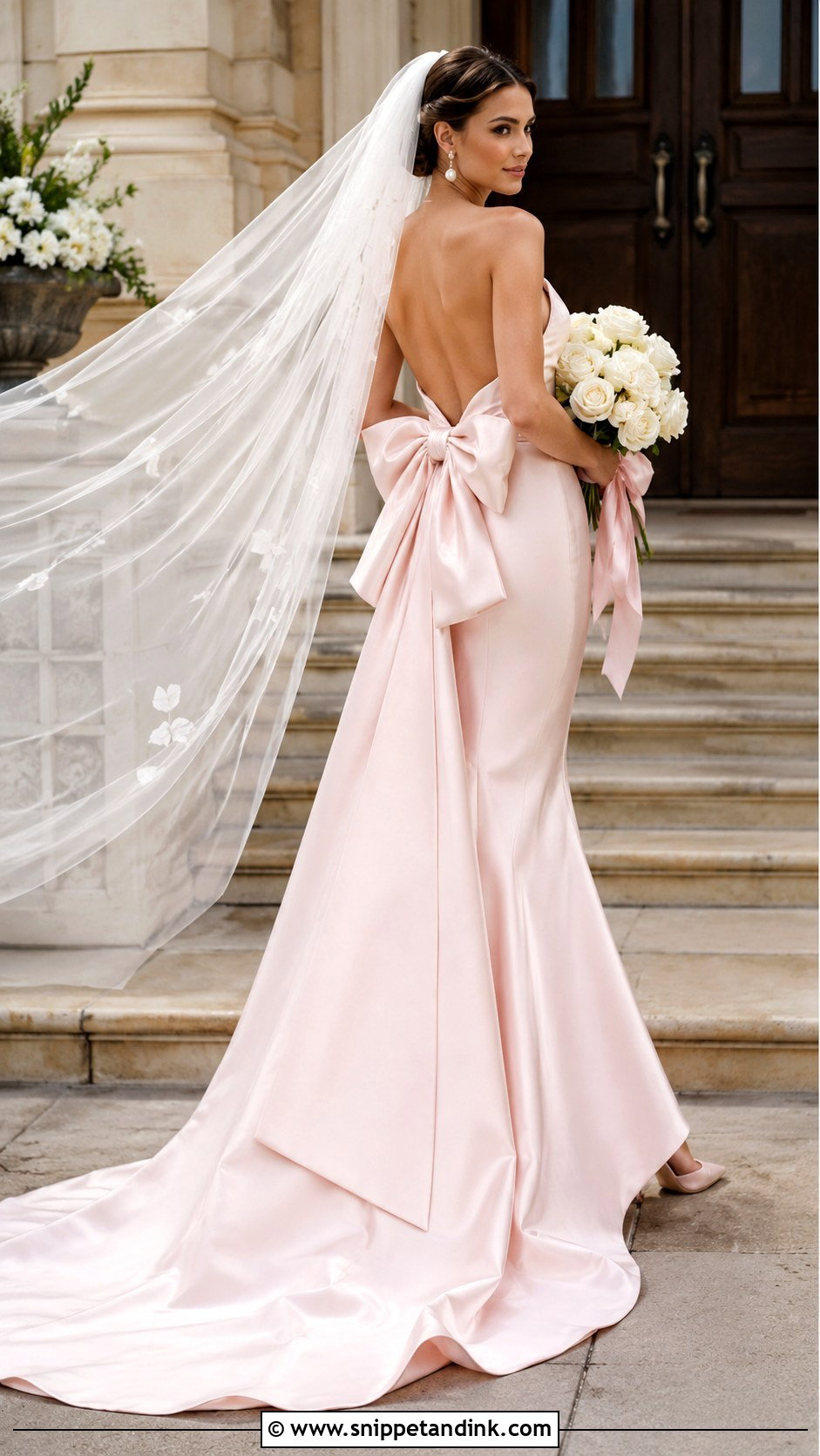 Pastel Pink Bow Back Wedding Dress - Snippet and Ink - 20 Pastel Pink Wedding Dress Ideas