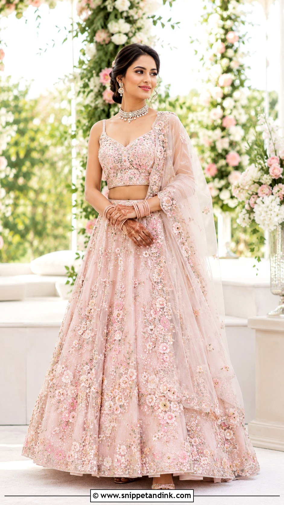 Pastel Pink Bridal Lehenga With Diamond Jewelry - Snippet and Ink - 25 Indian Weddings Bridal Lehnga Dress Ideas