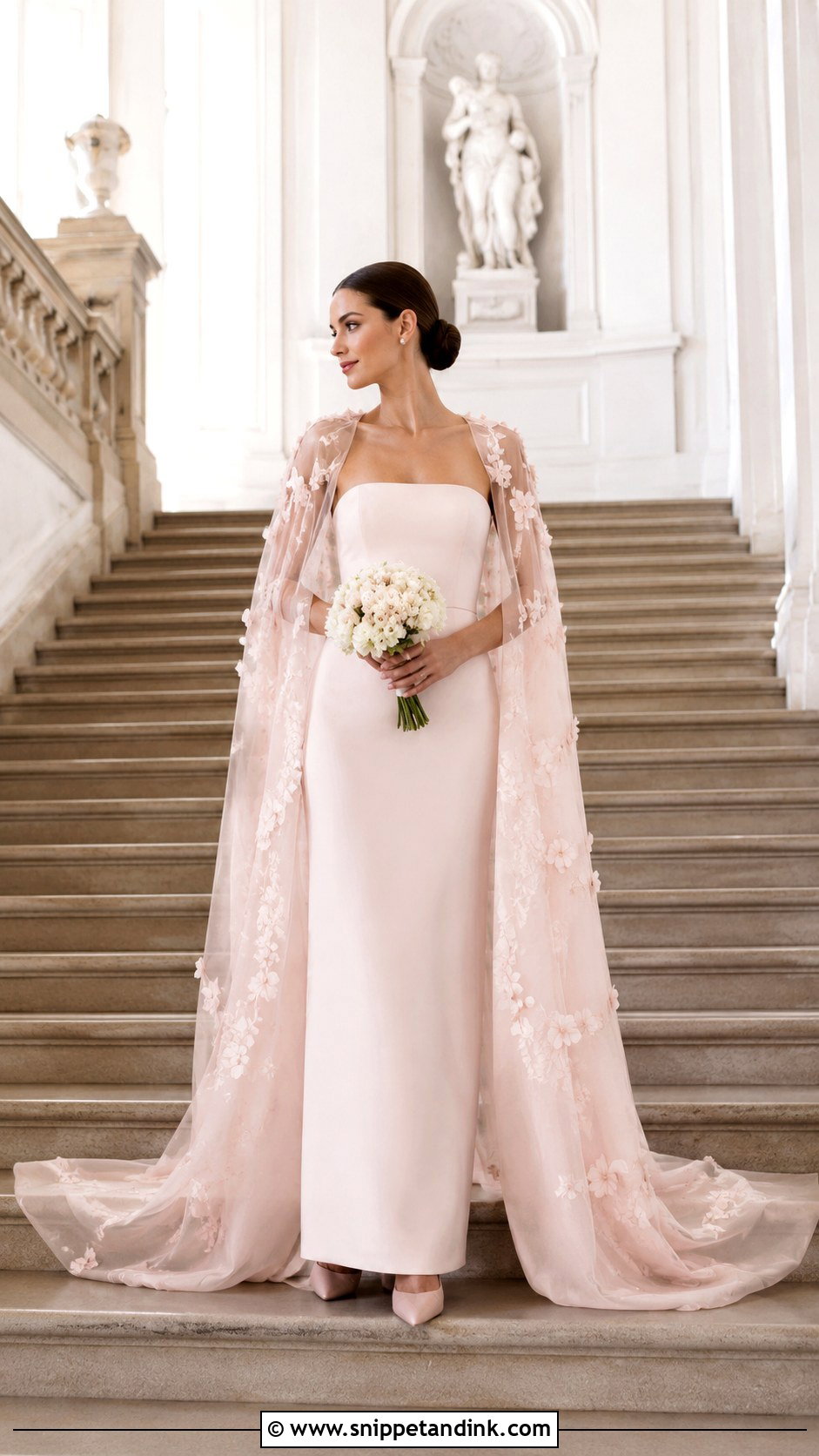 Pastel Pink Cape Wedding Dress - Snippet and Ink - 20 Pastel Pink Wedding Dress Ideas