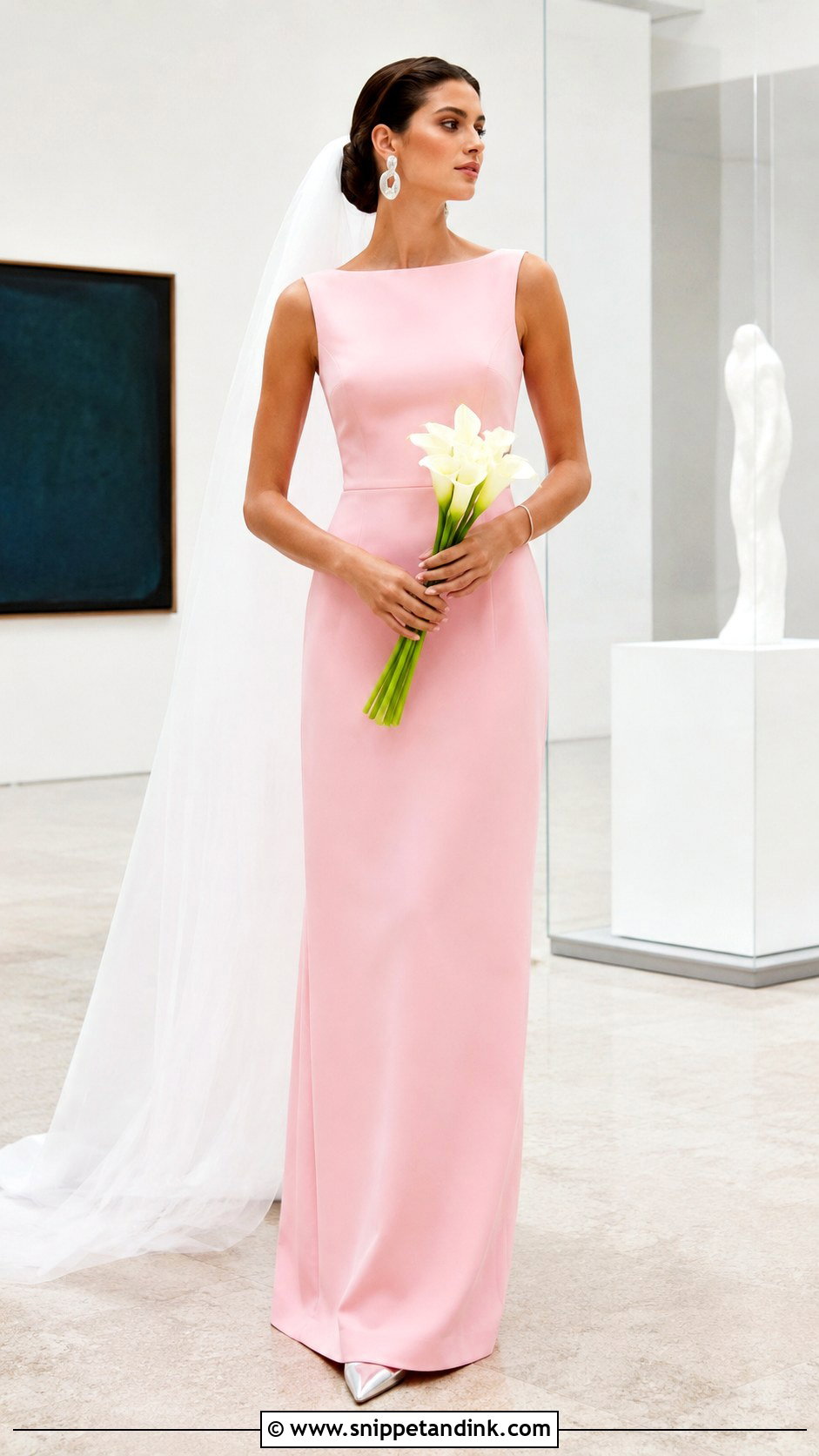 Pastel Pink Column Wedding Dress - Snippet and Ink - 20 Pastel Pink Wedding Dress Ideas