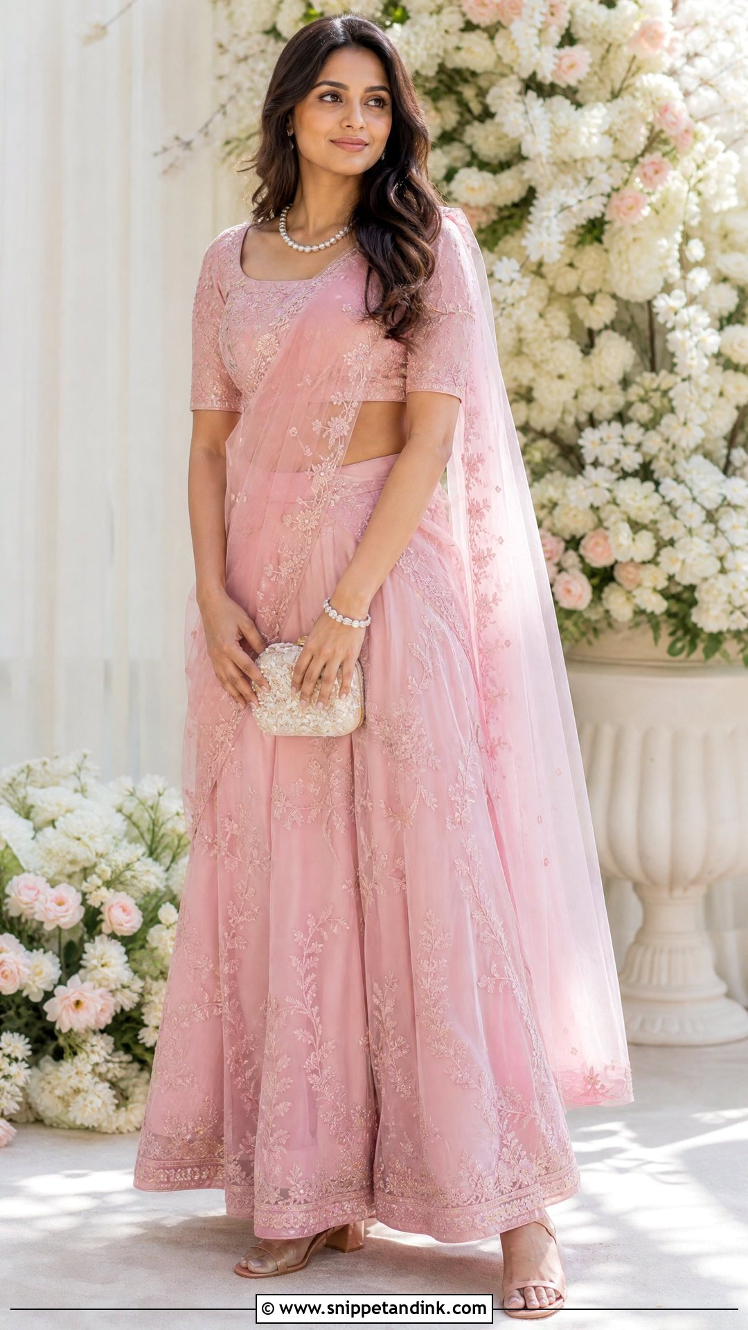 Pastel Pink Embroidered Thavani - Snippet and Ink - 20 Thavani Styles for Wedding