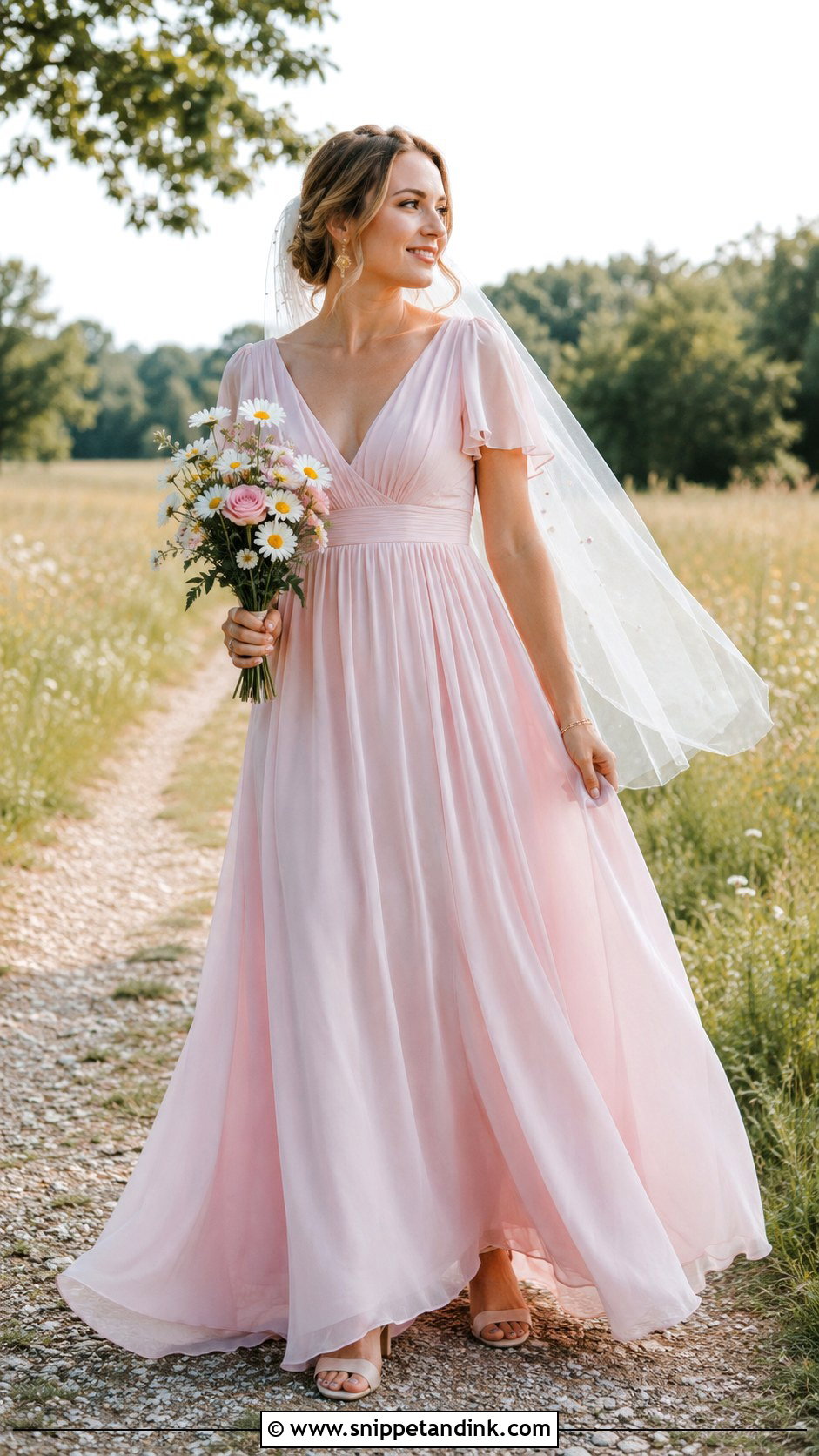 Pastel Pink Empire Waist Wedding Dress - Snippet and Ink - 20 Pastel Pink Wedding Dress Ideas