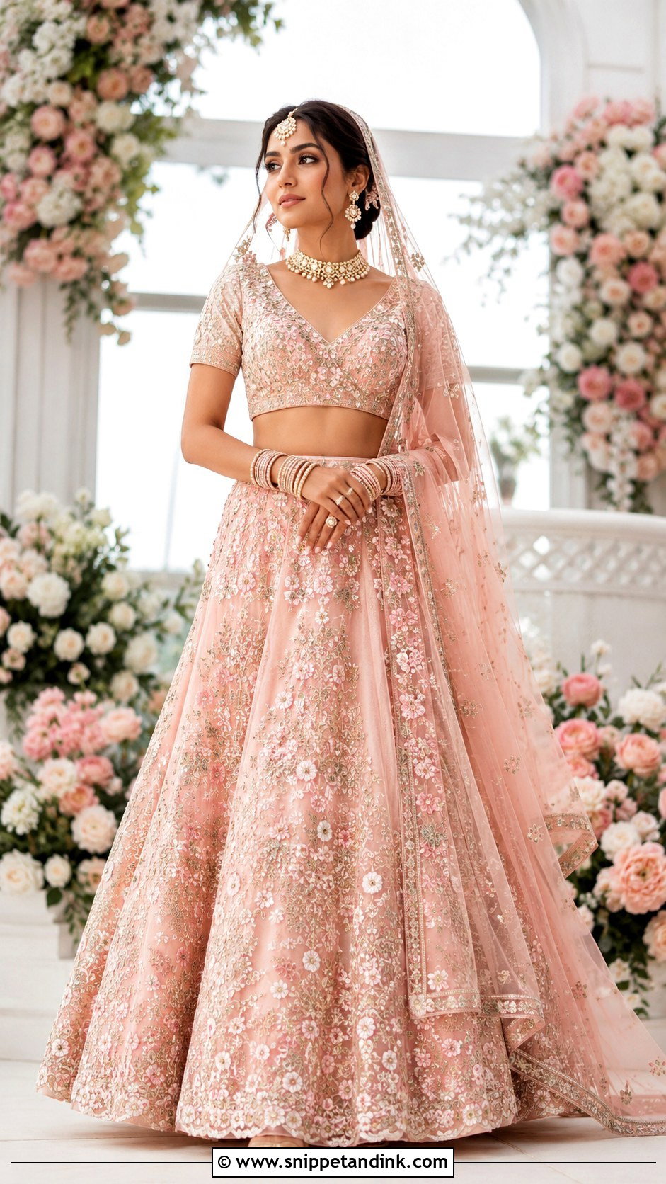 Pastel Pink Floral Bridal Lehenga Choli - Snippet and Ink - 20 Bride Choli Ideas