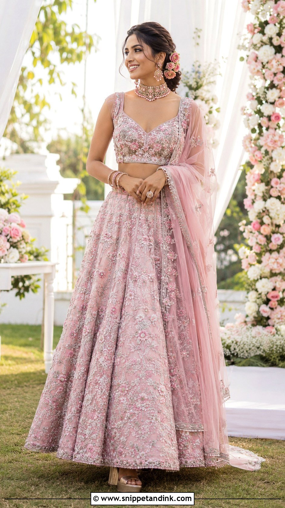 Pastel Pink Floral Lehenga Wedding Dress - Snippet and Ink - 20 Best Indian Wedding Dresses