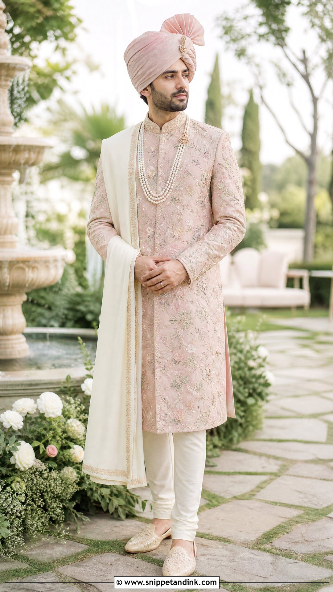 Pastel Pink Floral Sherwani - Snippet and Ink - 20 Sherwani for Wedding Ideas
