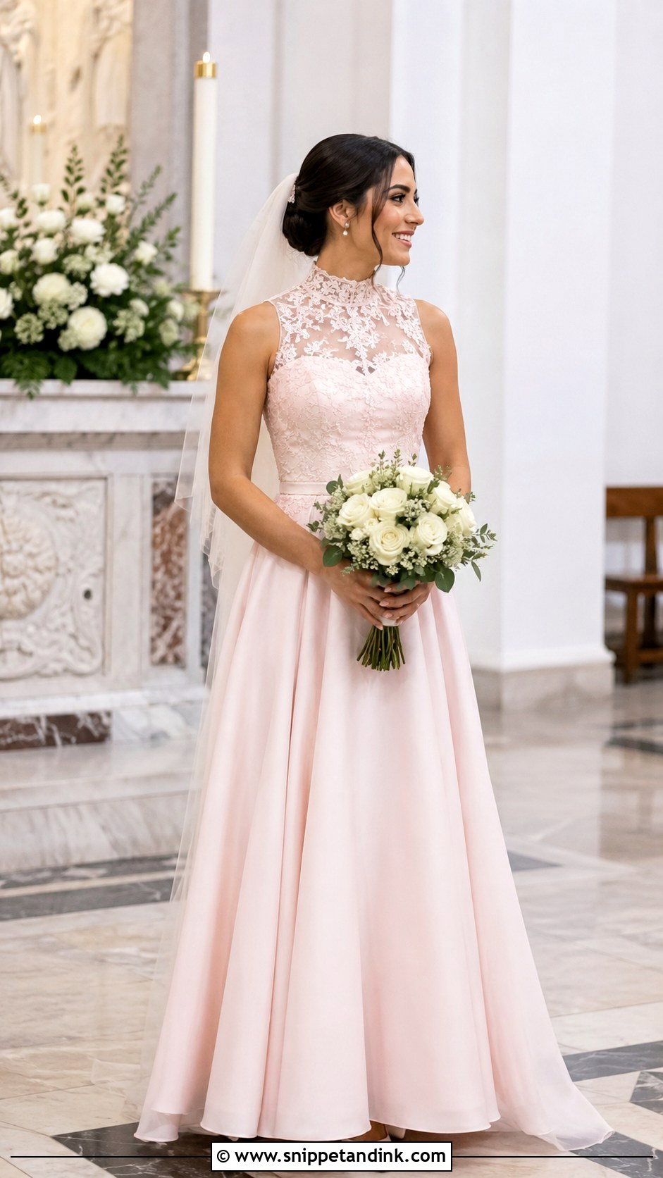 Pastel Pink High Neck Wedding Dress - Snippet and Ink - 20 Pastel Pink Wedding Dress Ideas