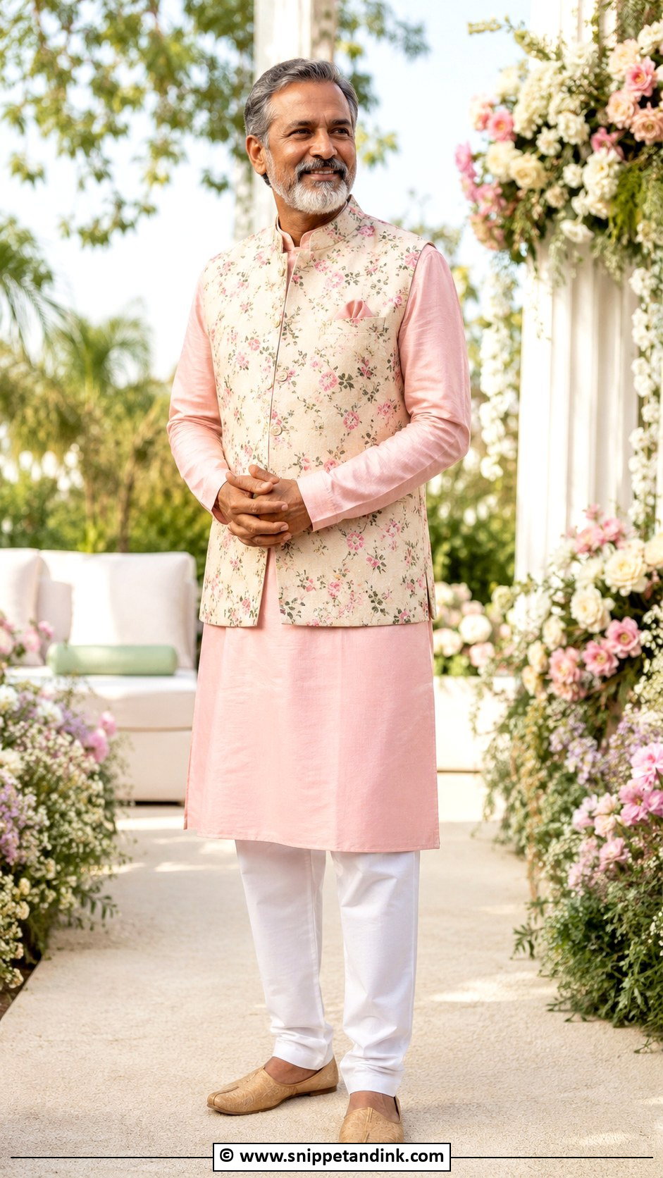 Pastel Pink Kurta With Nehru Jacket - Snippet and Ink - 25 Indian Bride's Father Outfit Ideas