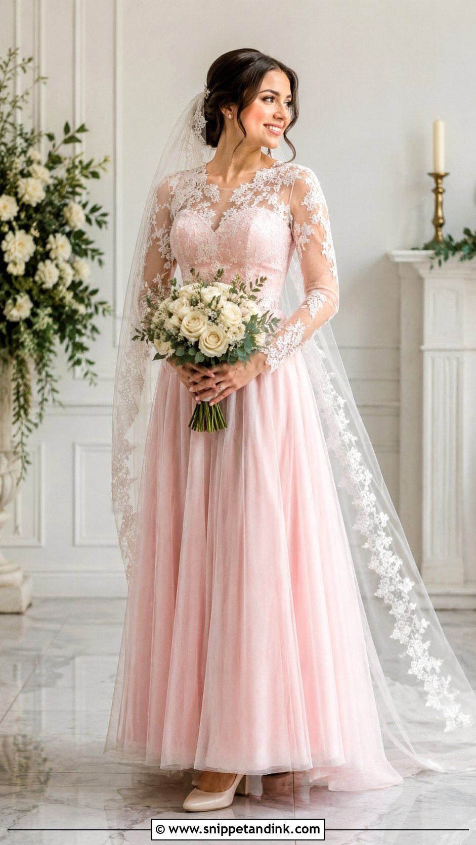 Pastel Pink Long Sleeve Wedding Dress - Snippet and Ink - 20 Pastel Pink Wedding Dress Ideas