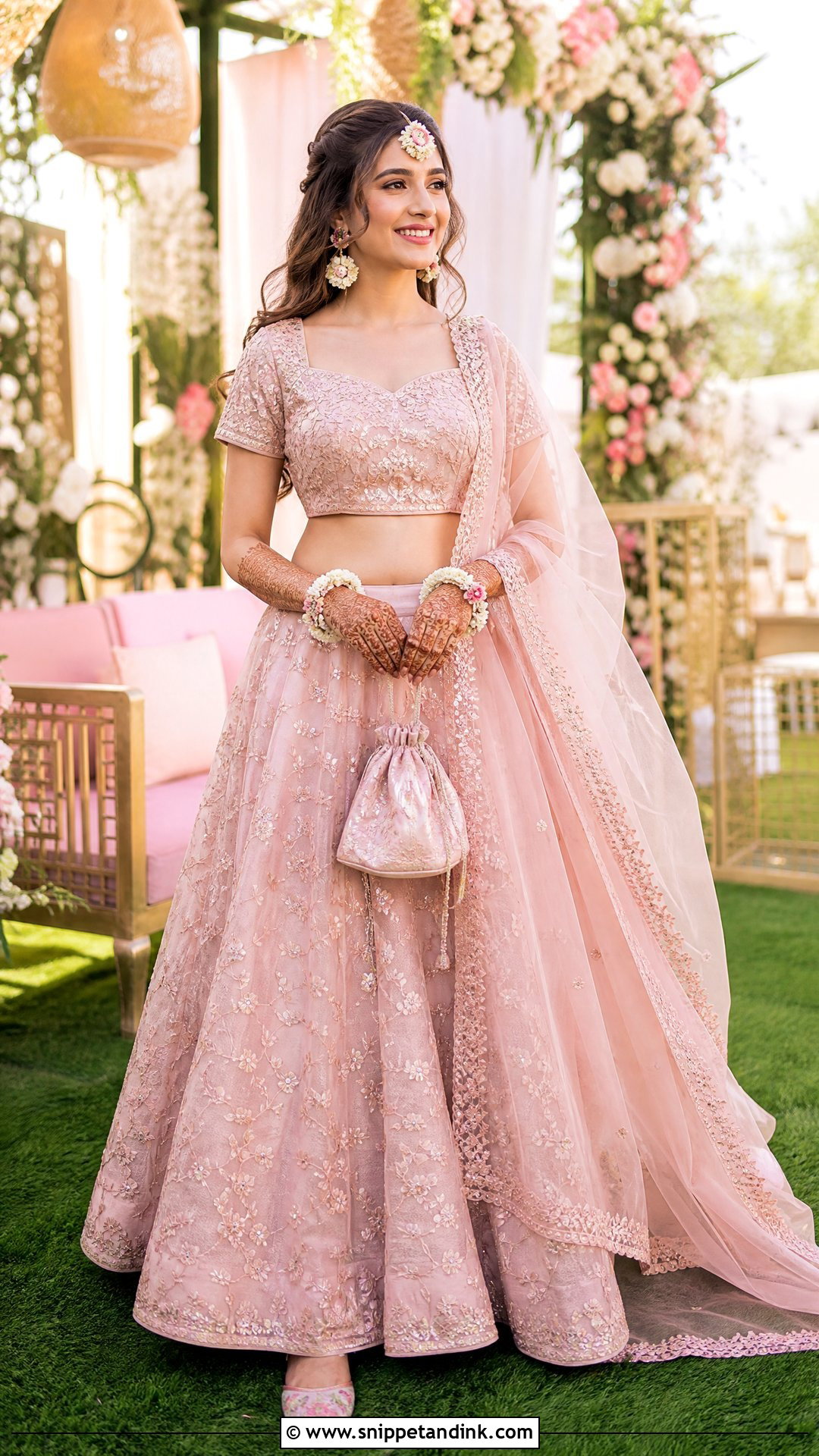 Pastel Pink Mehendi Lehenga - Snippet and Ink - 20 Pink Mehendi Outfit Ideas