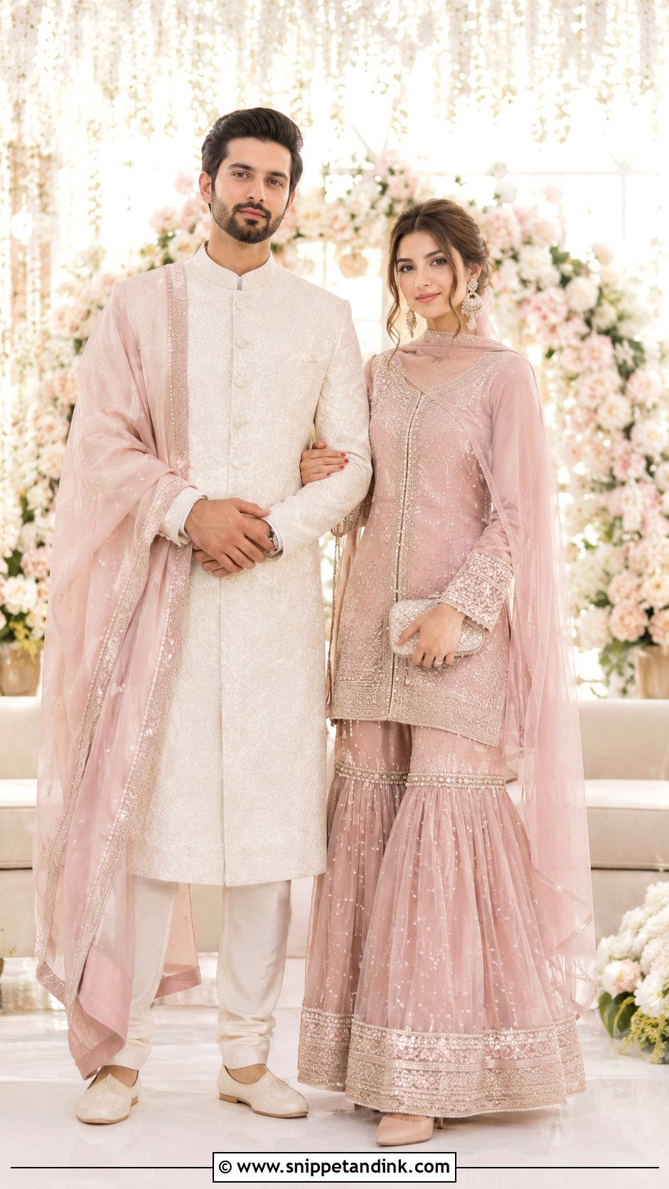 Pastel Pink Nikkah Couple Outfit - Snippet and Ink - 25 Nikkah Couple Outfit Ideas