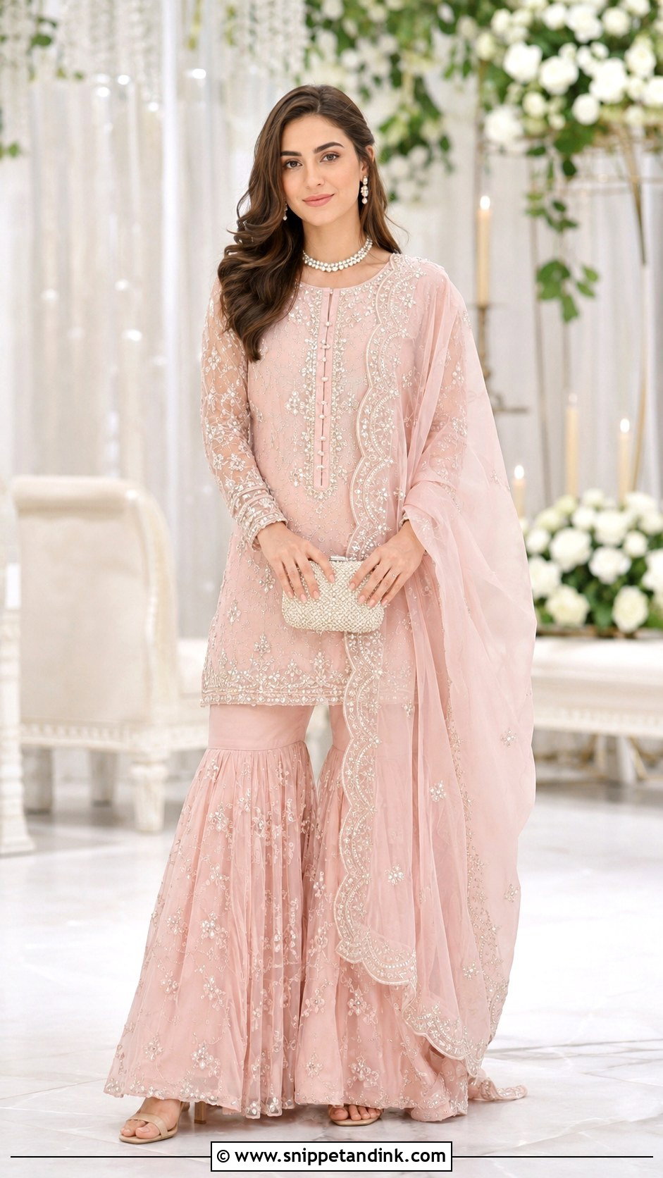 Pastel Pink Nikkah Sharara Outfit - Snippet and Ink - 30 Pakistani Wedding Outfits Sisters