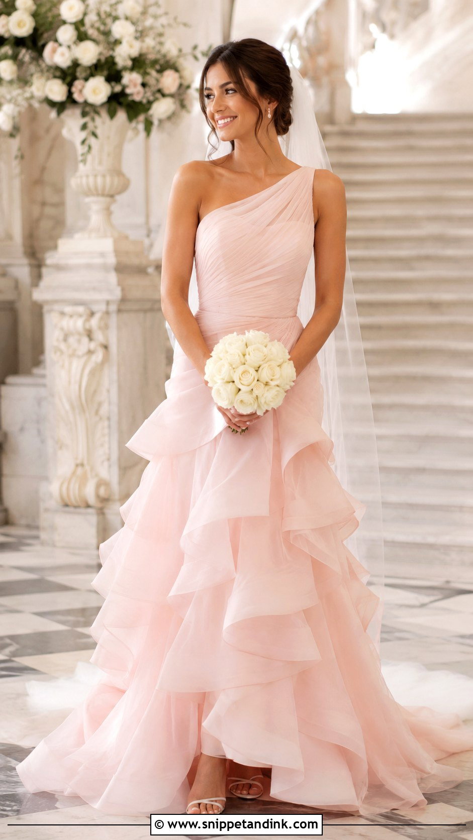 Pastel Pink Ruffle Wedding Dress - Snippet and Ink - 20 Pastel Pink Wedding Dress Ideas