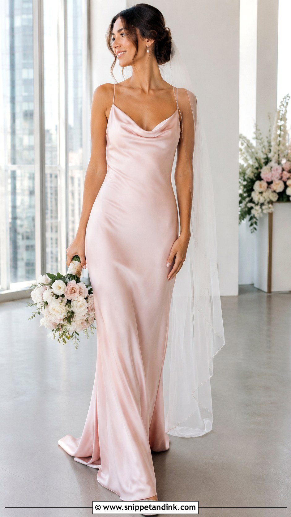 Pastel Pink Satin Slip Wedding Dress - Snippet and Ink - 20 Pastel Pink Wedding Dress Ideas