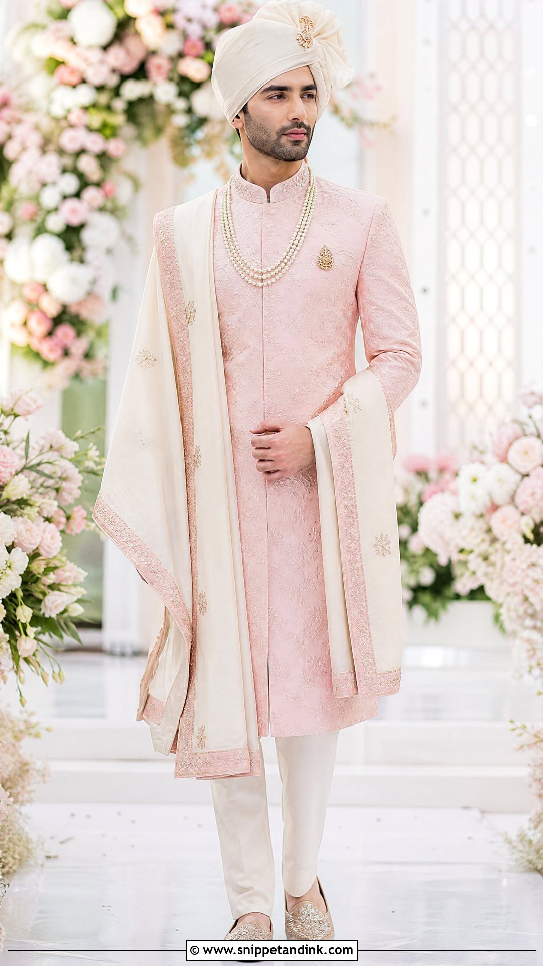 Pastel Pink Sherwani Wedding Outfit - Snippet and Ink - 20 Virat Kohli Wedding Dress Ideas
