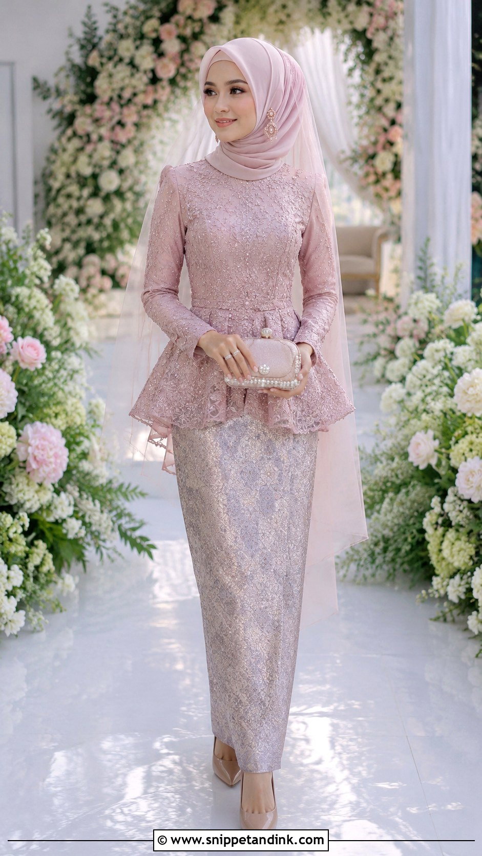 Pastel Pink Songket Wedding Dress - Snippet and Ink - 20 Modern Songket Wedding Dress Ideas