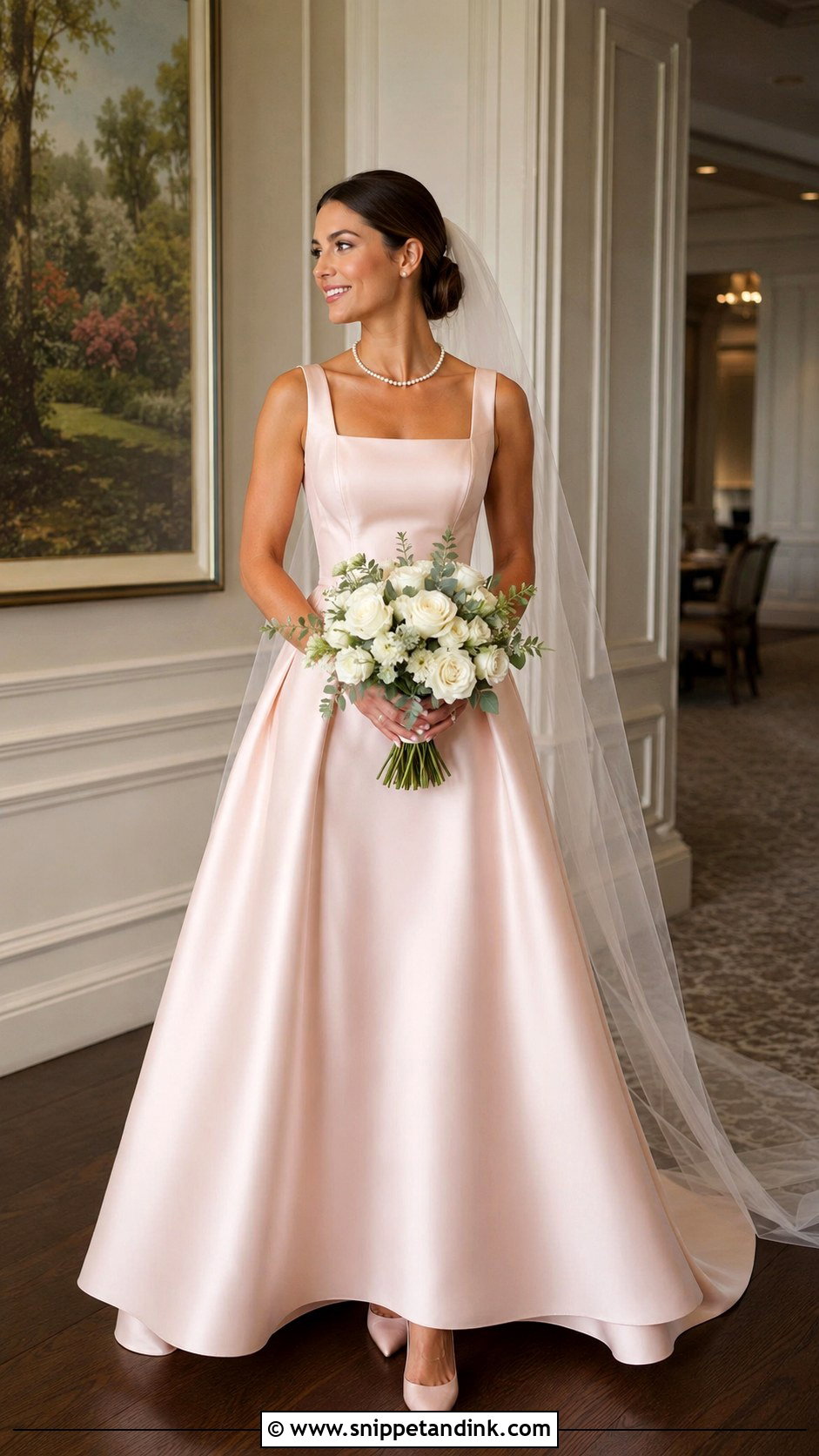 Pastel Pink Square Neck Wedding Dress - Snippet and Ink - 20 Pastel Pink Wedding Dress Ideas