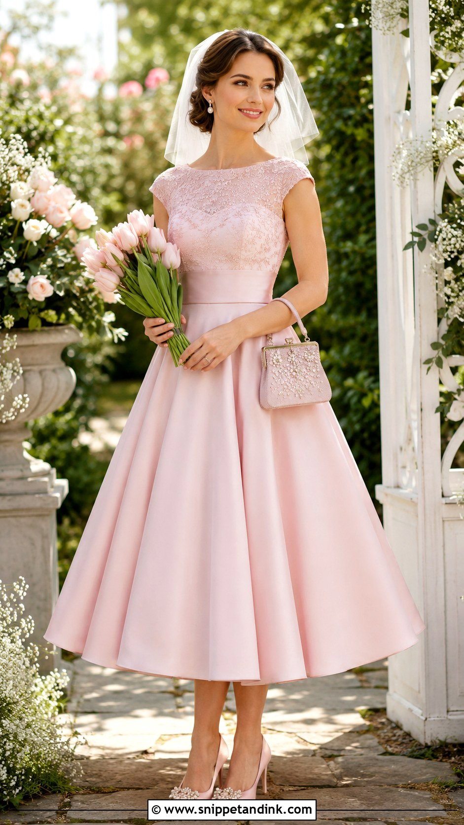 Pastel Pink Tea Length Wedding Dress - Snippet and Ink - 20 Pastel Pink Wedding Dress Ideas