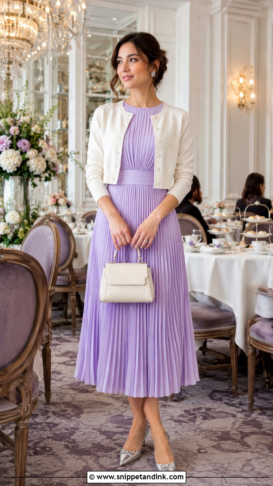 Pastel Pleated Dress Bridal Tea Party Outfit - Snippet and Ink - 20 Bridal Tea Party Outfit Ideas
