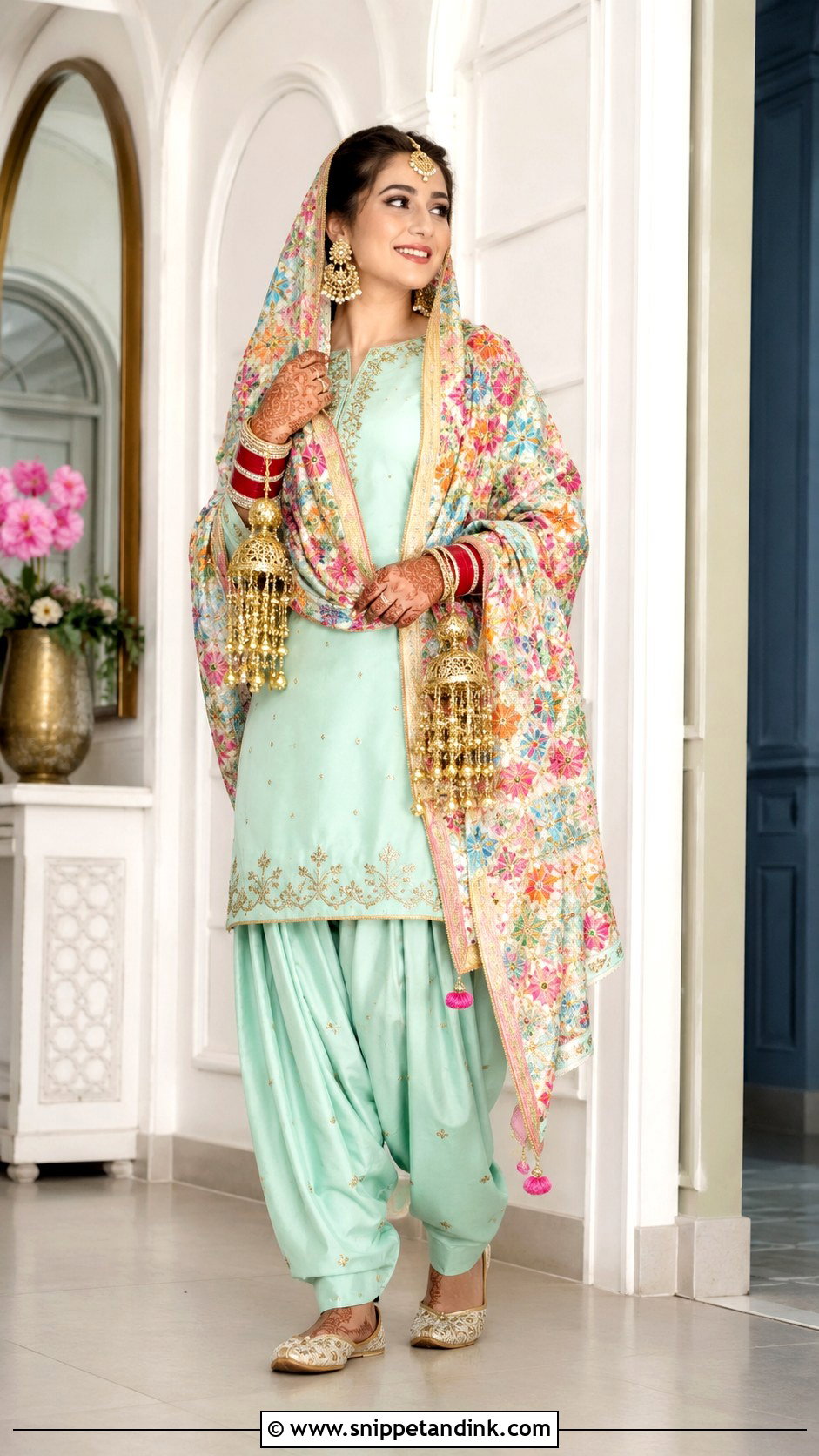 Pastel Punjabi Wedding Suit With Phulkari Dupatta - Snippet and Ink - 25 Punjabi Wedding Suit Bridal Sikh Bride Ideas