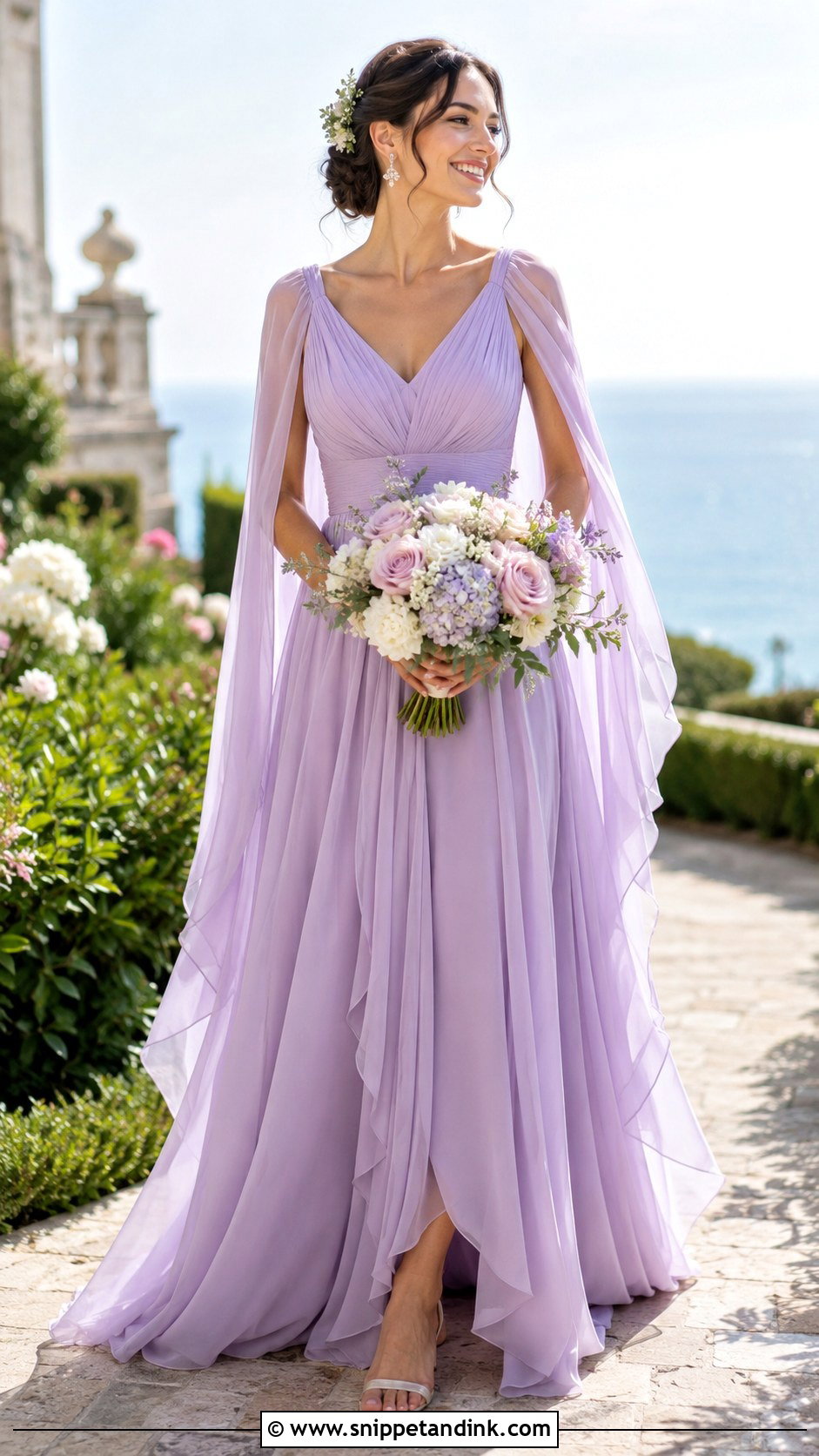 Pastel Purple Chiffon Wedding Dress With Floral Hairpiece - Snippet and Ink - 20 Purple Wedding Dress the Bride Ideas