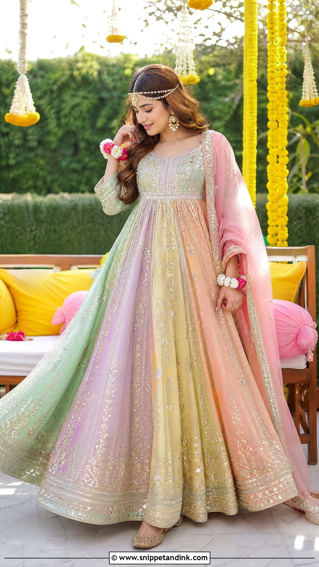 Pastel Rainbow Bridal Pishwas - Snippet and Ink - 20 Pakistani Bridal Mehndi Dress Ideas