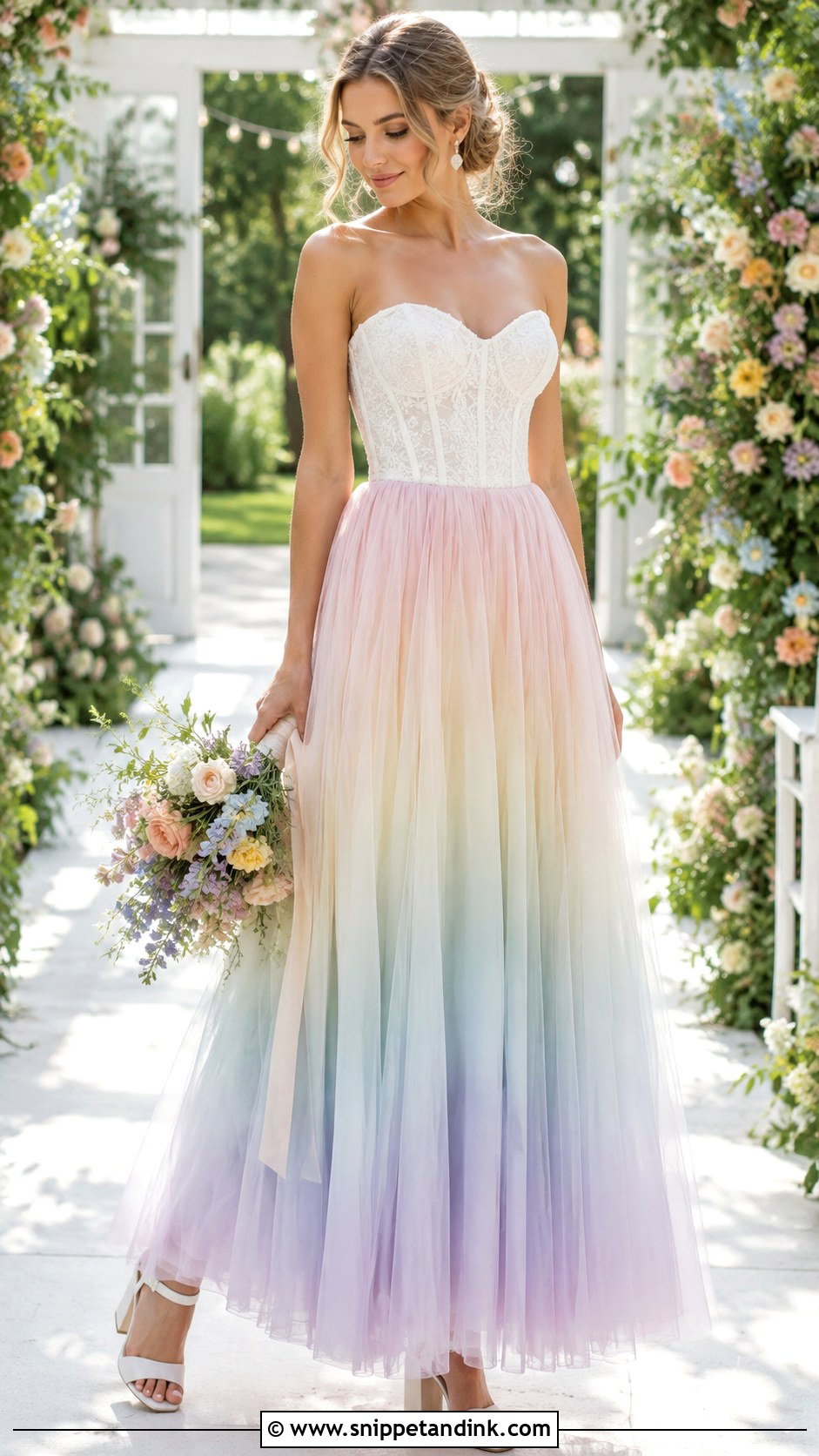 Pastel Rainbow Dip Dye Wedding Dress - Snippet and Ink - 20 Dip Dye Wedding Dress Ideas