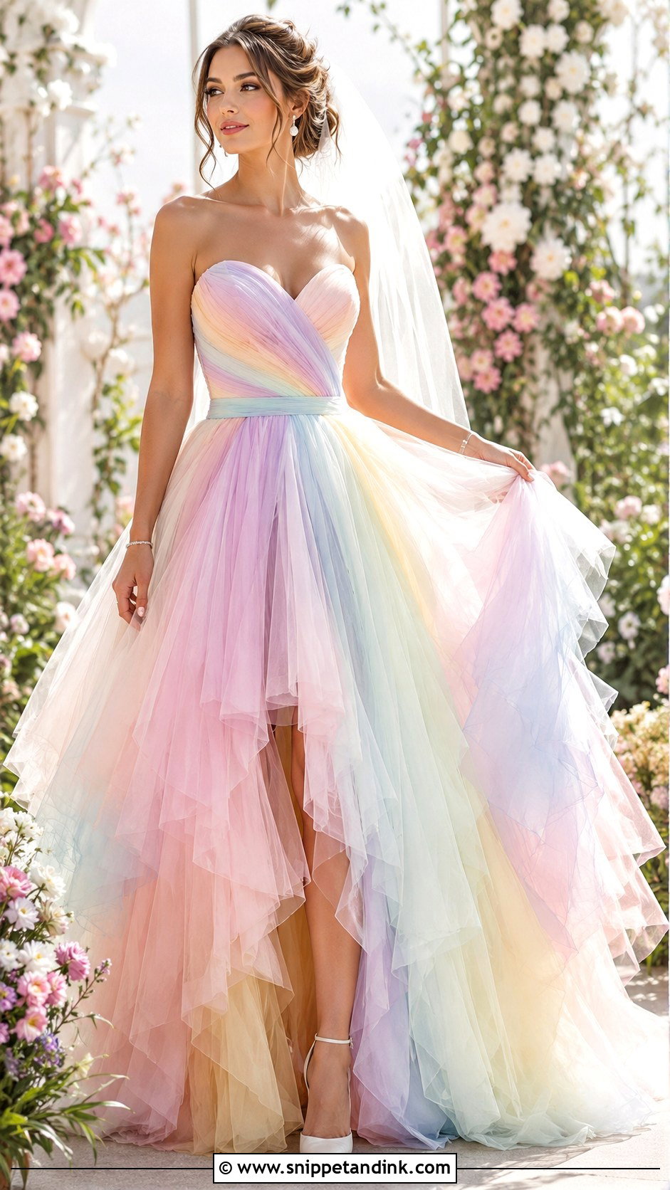 Pastel Rainbow Tulle Wedding Dress - Snippet and Ink - 25 Rainbow Wedding Dress Ideas