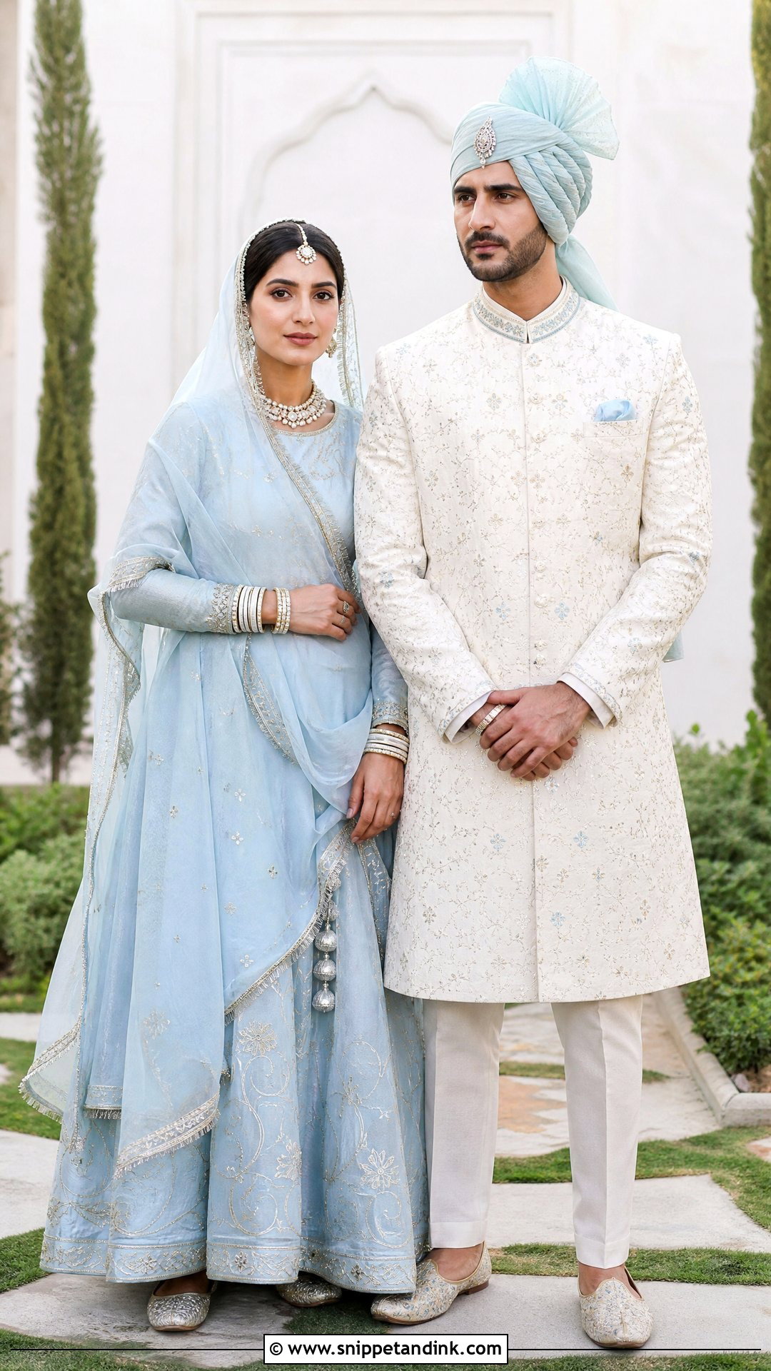 Pastel Rajputi Couple Outfit - Snippet and Ink - 20 Rajputi Couple Ideas