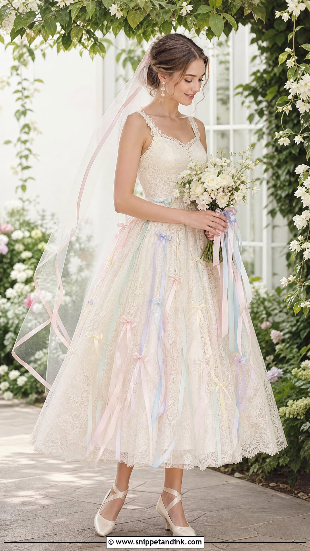 Pastel Ribbon Wedding Dress - Snippet and Ink - 20 Pop of Color Wedding Dress Ideas