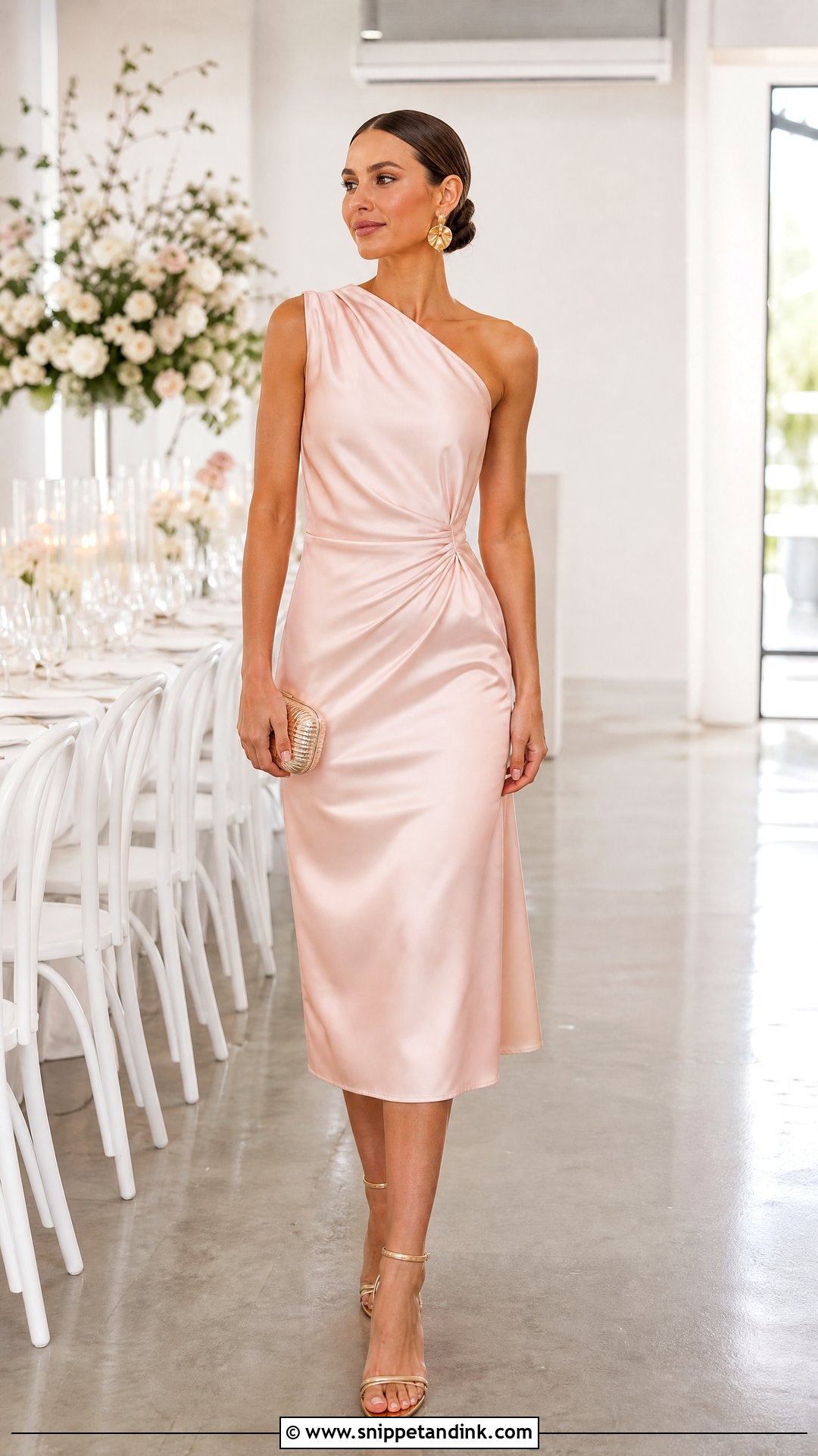Pastel Satin One Shoulder Dress Wedding Outfit - Snippet and Ink - 25 Pastel Dress Wedding Outfit Ideas