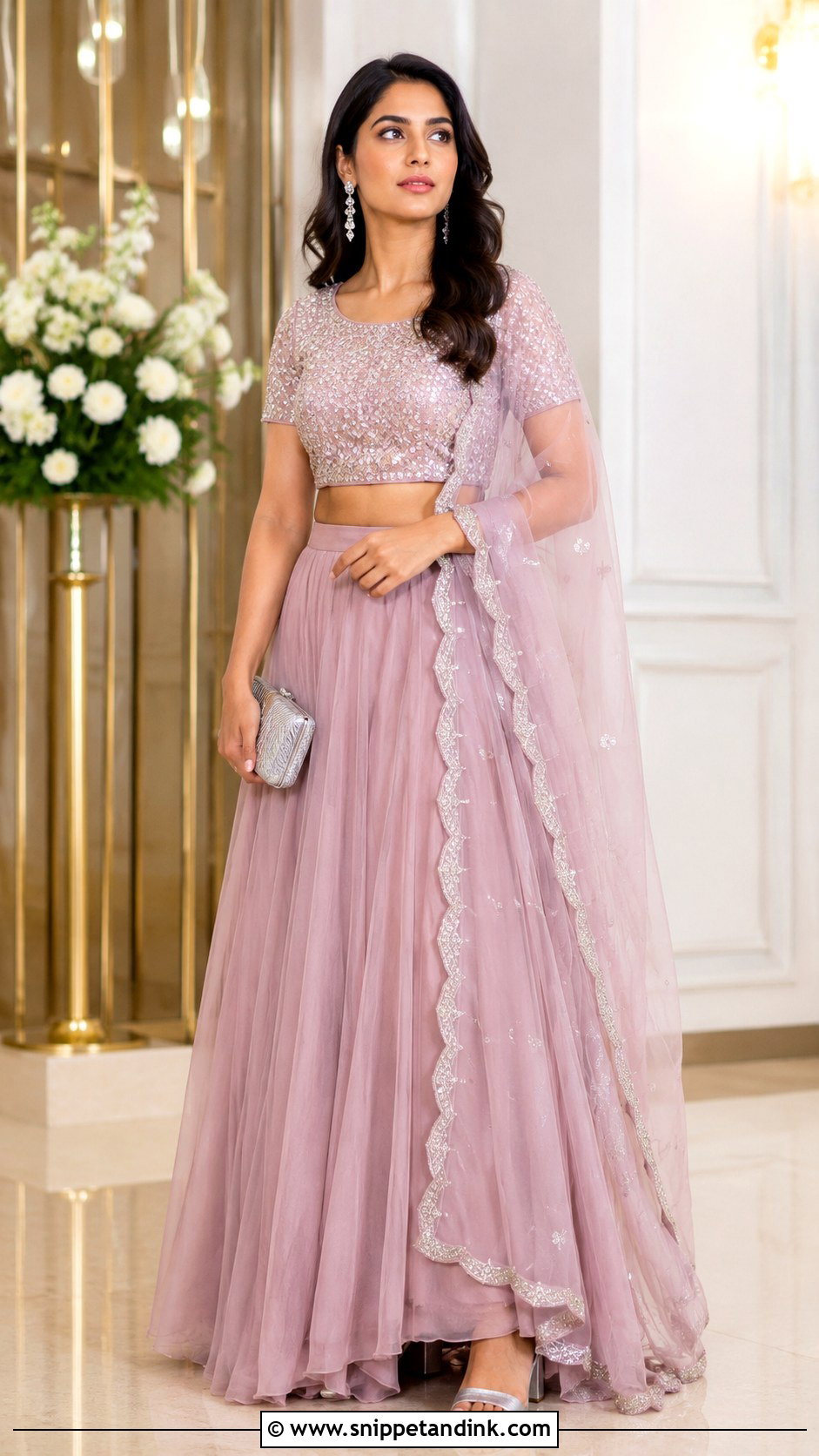 Pastel Sequin Indian Skirt Top Wedding Outfit - Snippet and Ink - 20 Indian Skirt Top Wedding Outfit Ideas