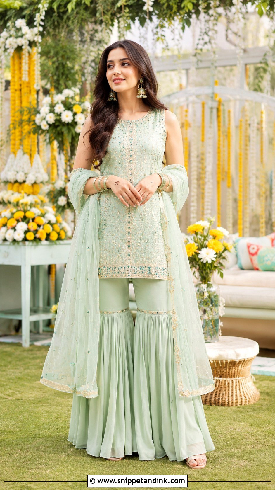 Pastel Sharara For Mehndi Function - Snippet and Ink - 25 Mehndi Function Dress Ideas